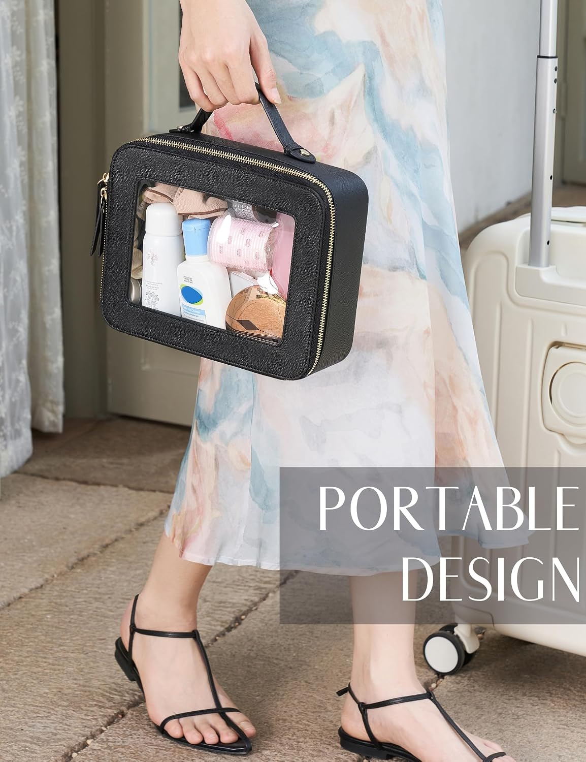 Popvibe Clear Toiletry Bag 2 Pack, Travel Makeup Bag Medium and Large Black