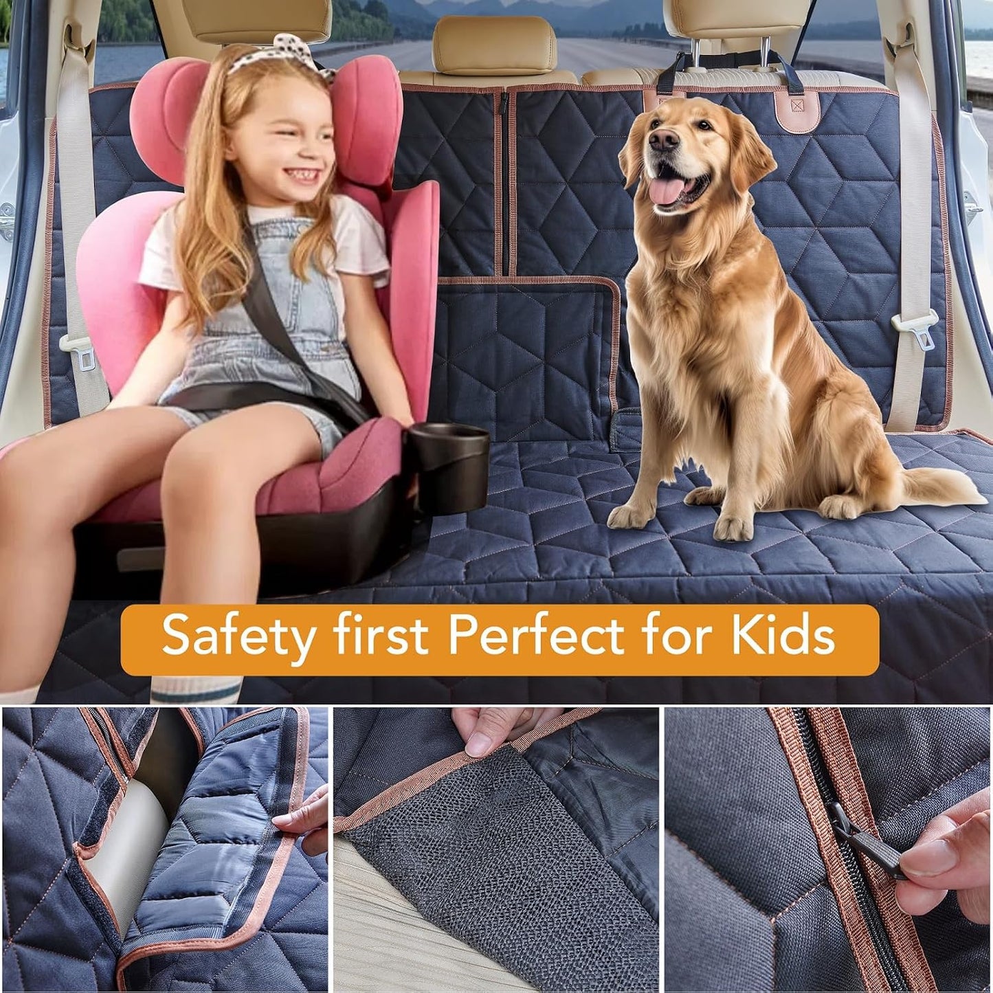 Petiza Dog Car Seat Cover for Back Seat, Heavy-Duty Non-Slip Waterproof Car Bench Protector for Pets,Compatible with Middle Armrests ，Dog Seat Cover Universal for Cars Trucks and SUVs