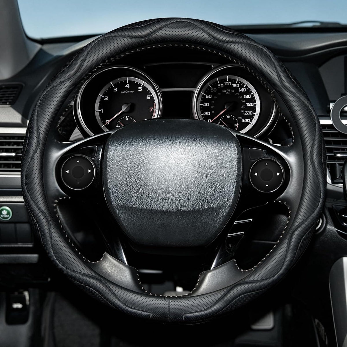 Steering Wheel Cover with Anti-Slip Leather Grip Compatible with Ford, Toyota, Honda, Nissan, and Chevrolet Vehicles for 14.5-15.35 inch Round Steering Wheels Universal Car Accessories
