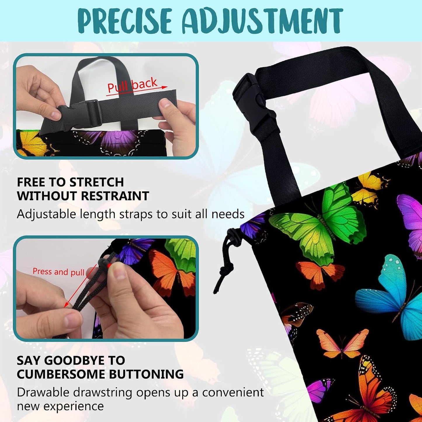 Car Garbage Bag Colorful Butterflies Drawstring Car Trash Bag Hanging for Back Seat with Adjustable Buckle Canvas Vehicle Trash Can Easy-to-Install