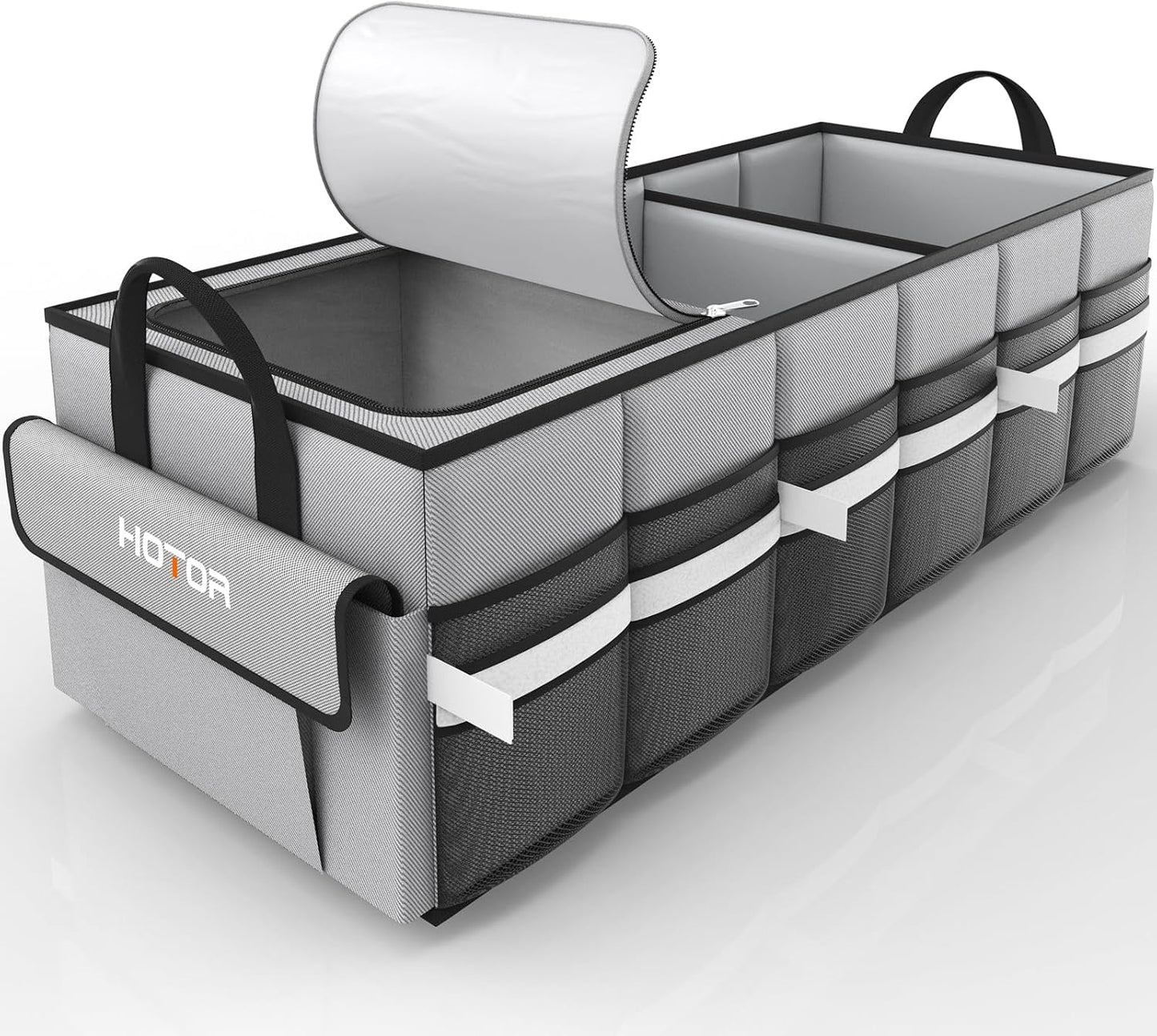 HOTOR Trunk Organizer - Car Organizer with Built-In Leakproof Car Cooler, Collapsible Trunk Organizer with Cooler for Car, SUV, Sedan, with Base Panel (3 Compartments, Pink),31.9"×12.6"×10.6"