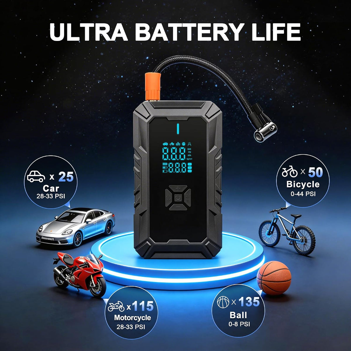 Car Battery Jump Starter with Air Compressor, Portable Jump Pack Fit for 1.5L-9L Gas & Diesel Vehicles (All 12V Batteries Car), Fast Tire Inflation Car Battery Booster Ideal for Men