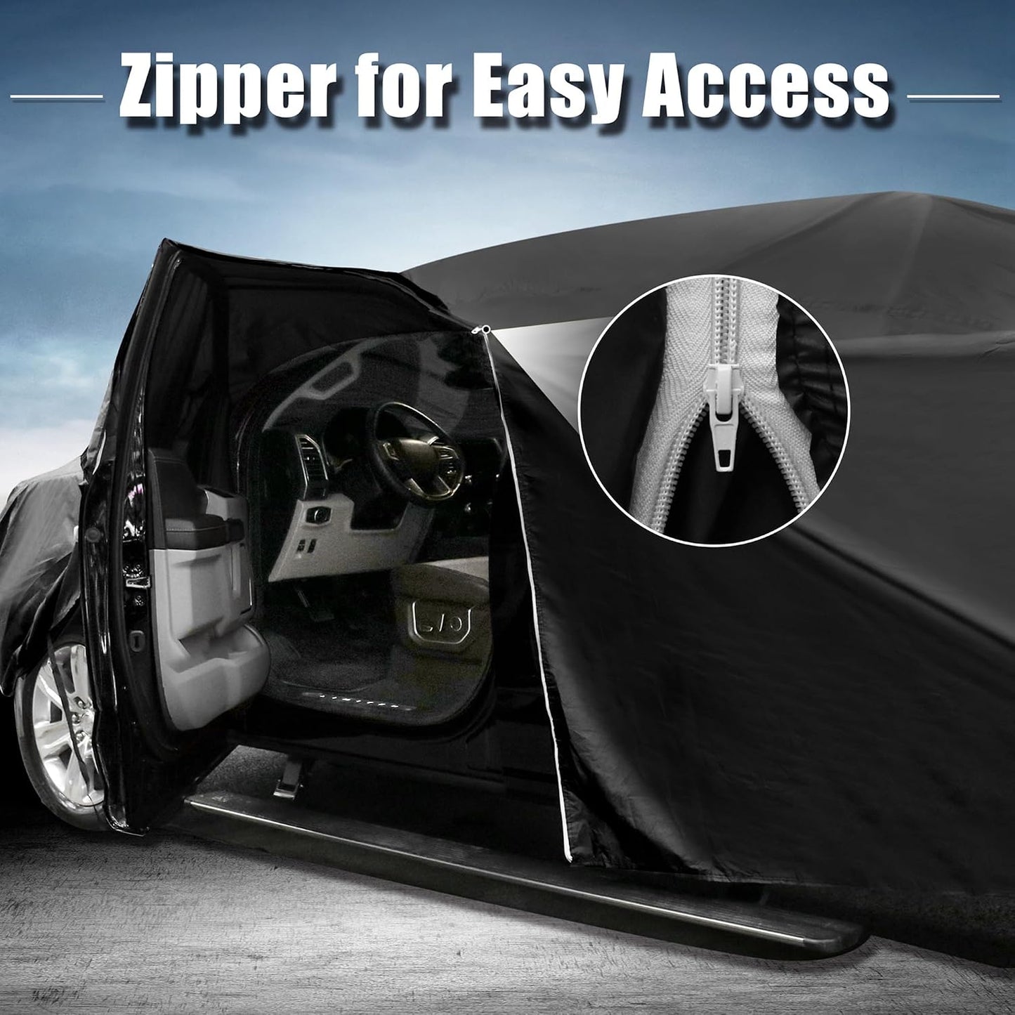 X AUTOHAUX SUV Car Cover for Chevrolet Tahoe 4 Door 2007-2024 Outdoor Waterproof Sun Rain Dust Wind Snow Protection 190T PU with Driver Door Zipper Black