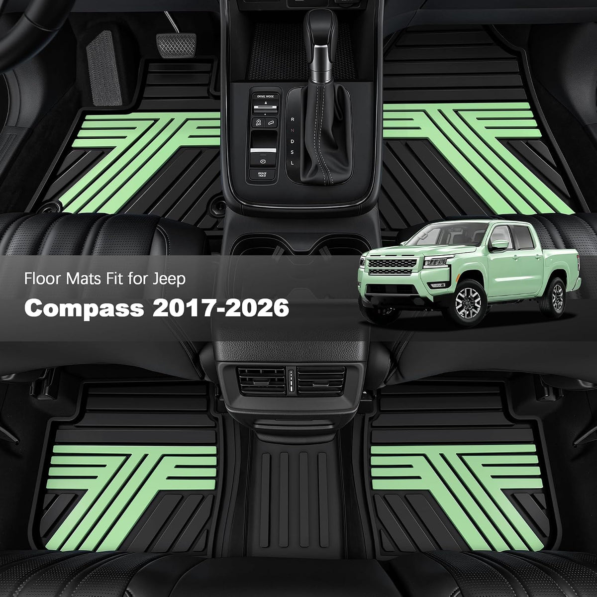 TTX LIGHTING Floor Mats for 2017-2026 Jeep Compass, Black & Green