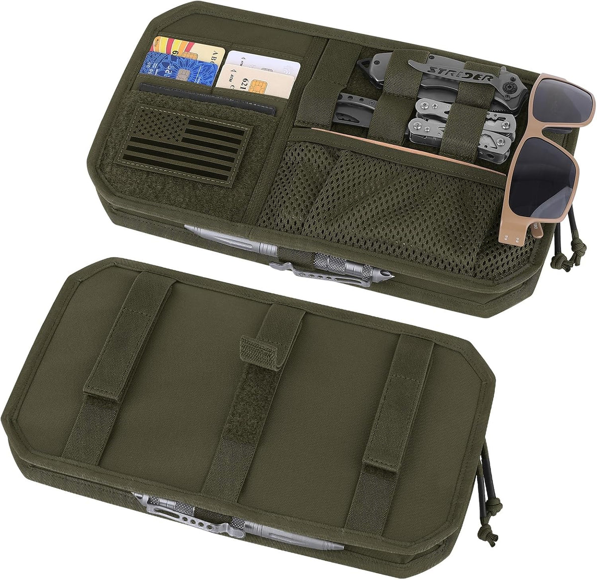 Car Sun Visor Organizer, Tactical Sunvisor Organizers Storage Covers for Trucks, Molle Panel with Pockets Zipper Visor Storage Pouch Accessories, Fits Most Vehicles, SUVs & Jeeps (RG-NEW)