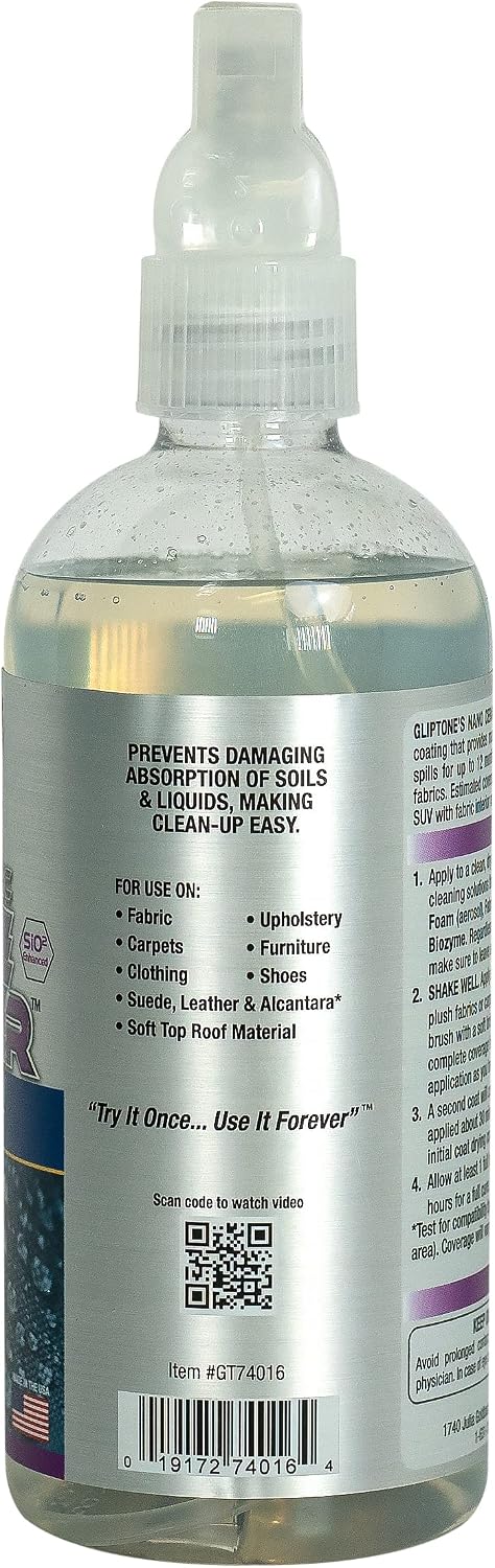 Gliptone Nano Ceramic Textile Defender Fabric Protectant, 16 Fl Oz | Stain Repellent, Maximum Protection from UV Damage, Protects from Wear and Spills, Up to 12 Months with 1 Coat