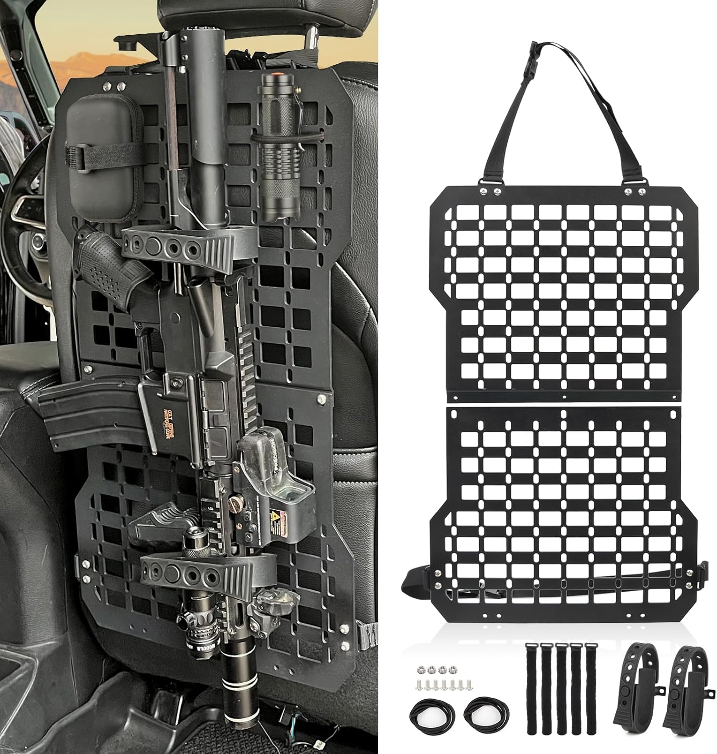 Tactical Truck Organizer with MOLLE Panel and 3 Storage Bags - Modular Tailgate Panel Vehicle Seat Cover