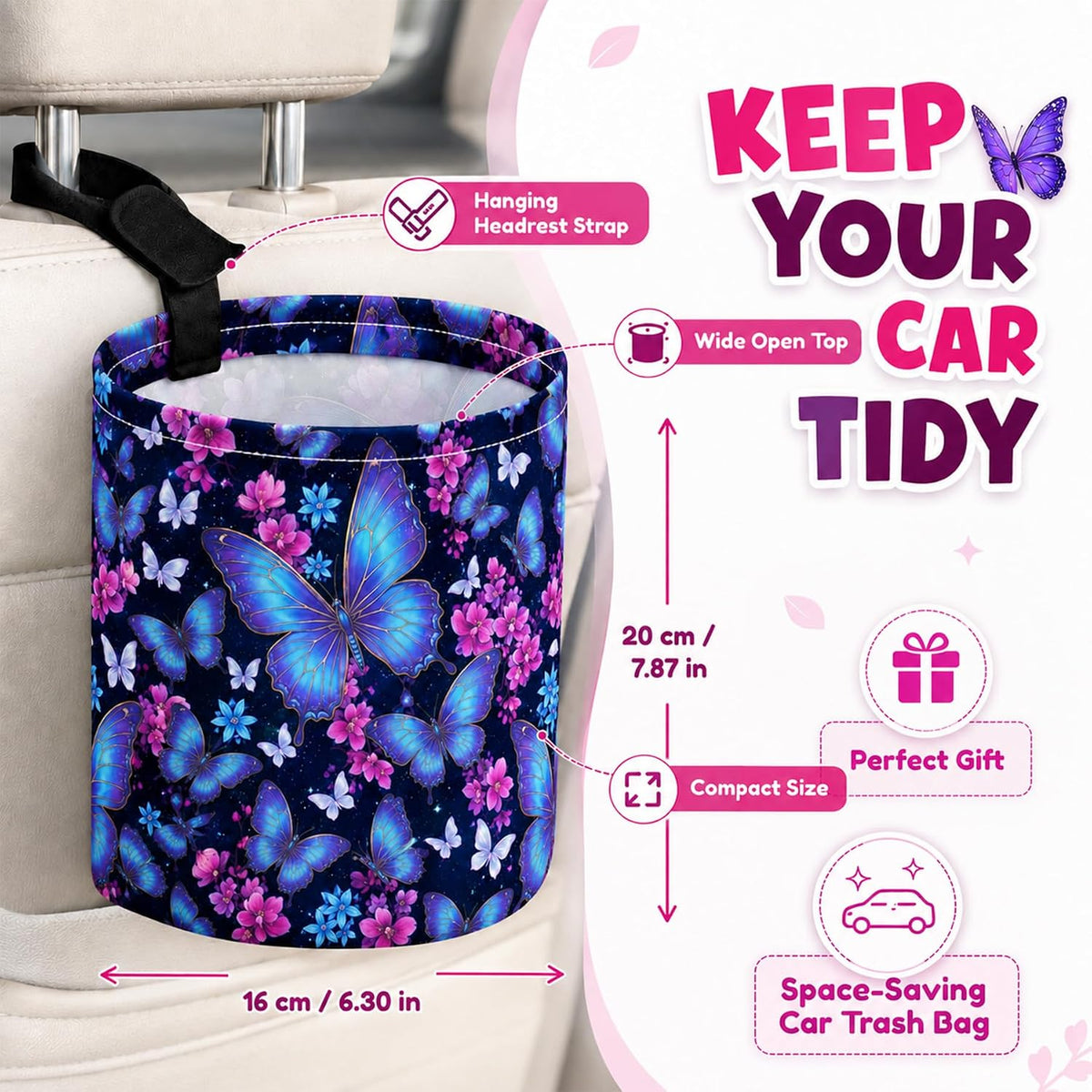 Sea Turtle Car Trash Can Waterproof Hanging Garbage Bag for Back Seat