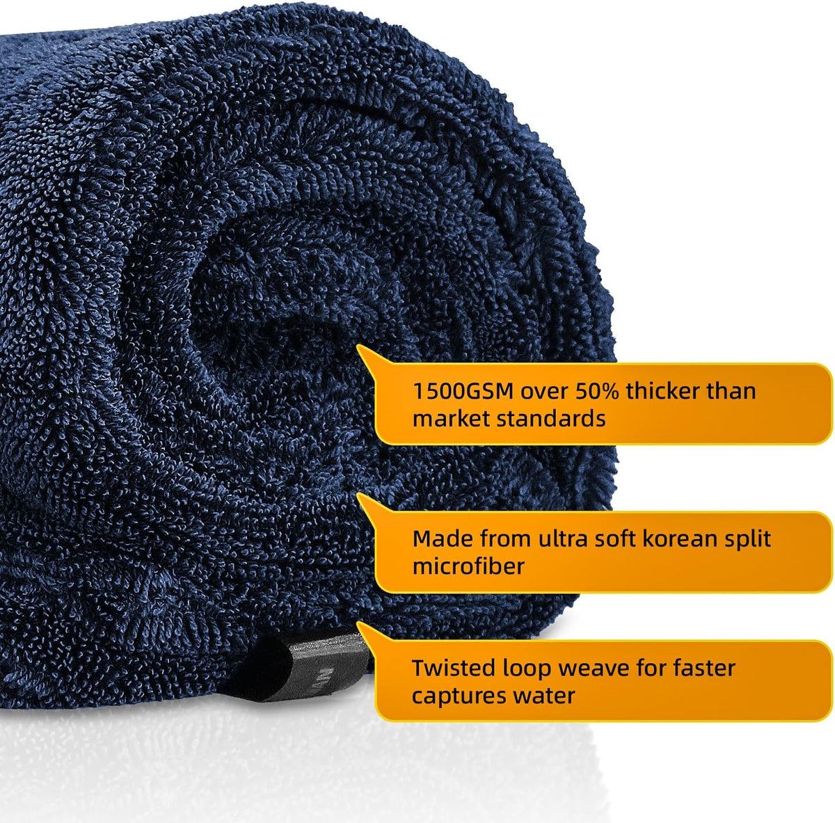 2-Pack 1500GSM Microfiber Drying Towel for Car 24"x36" & 11.8"x11.8"（Blue）