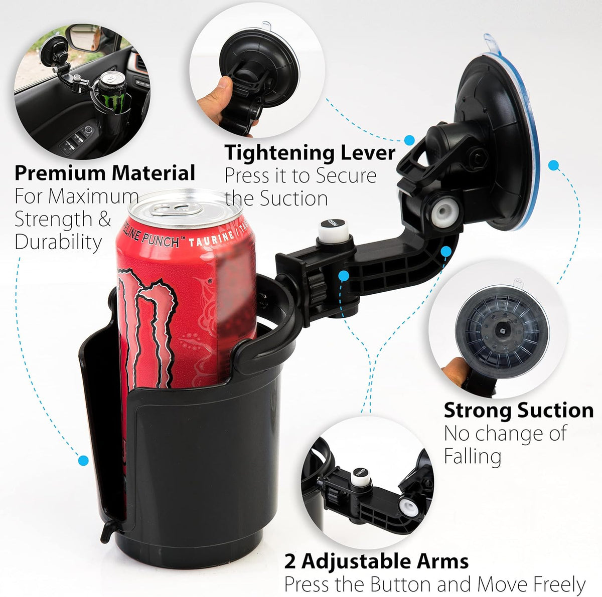 ZONETECH Recessed Folding Cup Drink Holder - Black Premium Quality Sturdy Vehicle Adjustable Beverage Organizer
