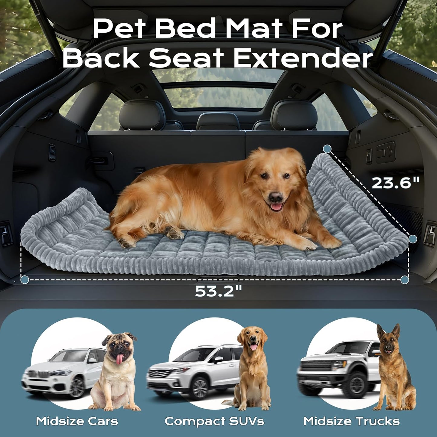 Backseat Dog Bed Mat for Car, Dog Car Seat Cover for Back Seat, Pet Car Blanket Soft and Comfortable, Upgraded Bottom Non-Slip, Washable Travel Pet Mat for Cars Trucks and SUVs (53" x 24")