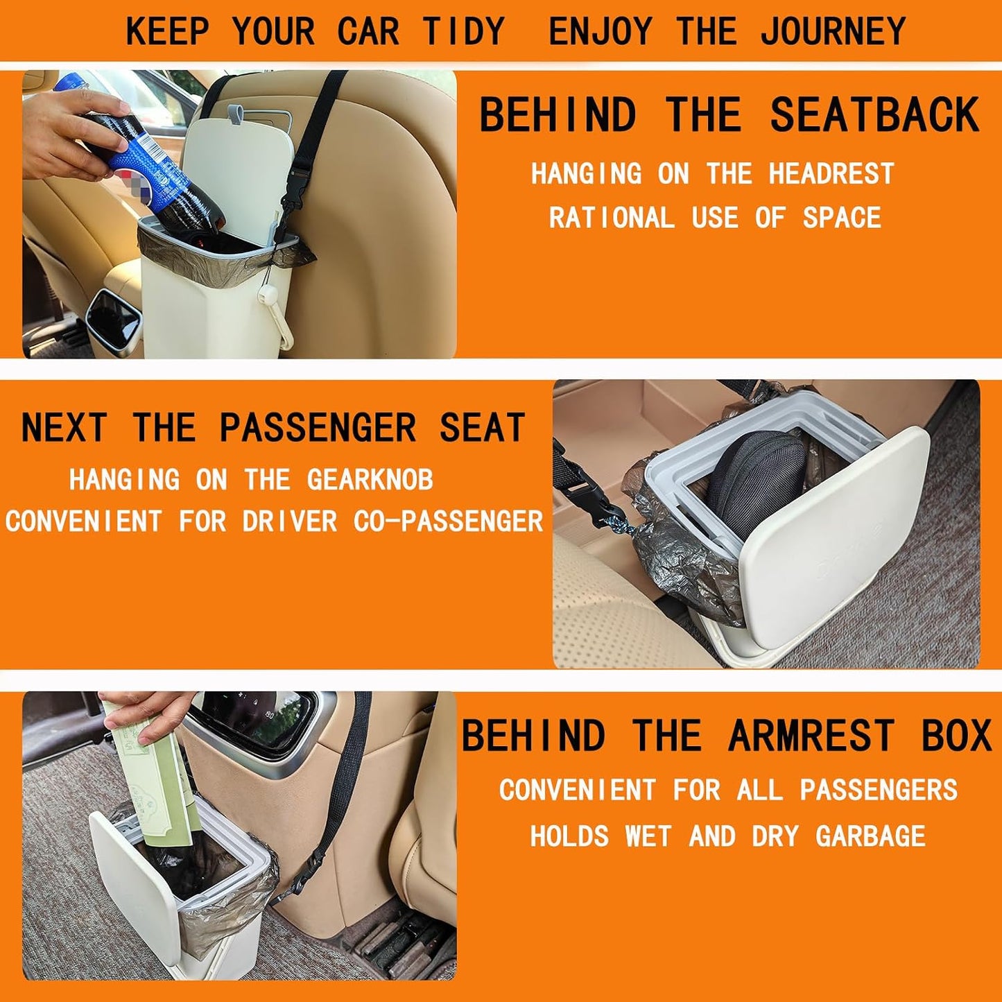Leakproof Car Trash Can with Lid, Hanging Garbage Bin for Sedan SUV Truck | Leakproof lining, lid blocks odors; hangs off headrest—easy to empty & wipe clean,Easy to Use