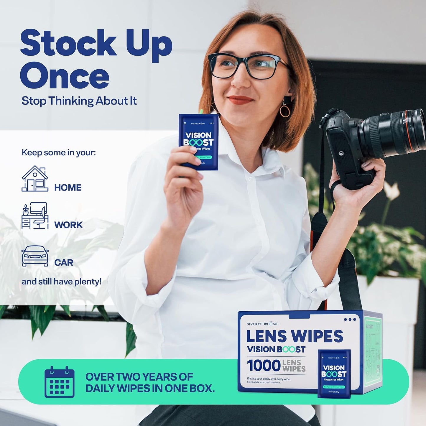Stock Your Home Lens Wipes for Eyeglasses, 1000 Count – Pre-Moistened Individually Wrapped Glasses Cleaning Wipes, Streak-Free Multi-Surface Lens Cleaner