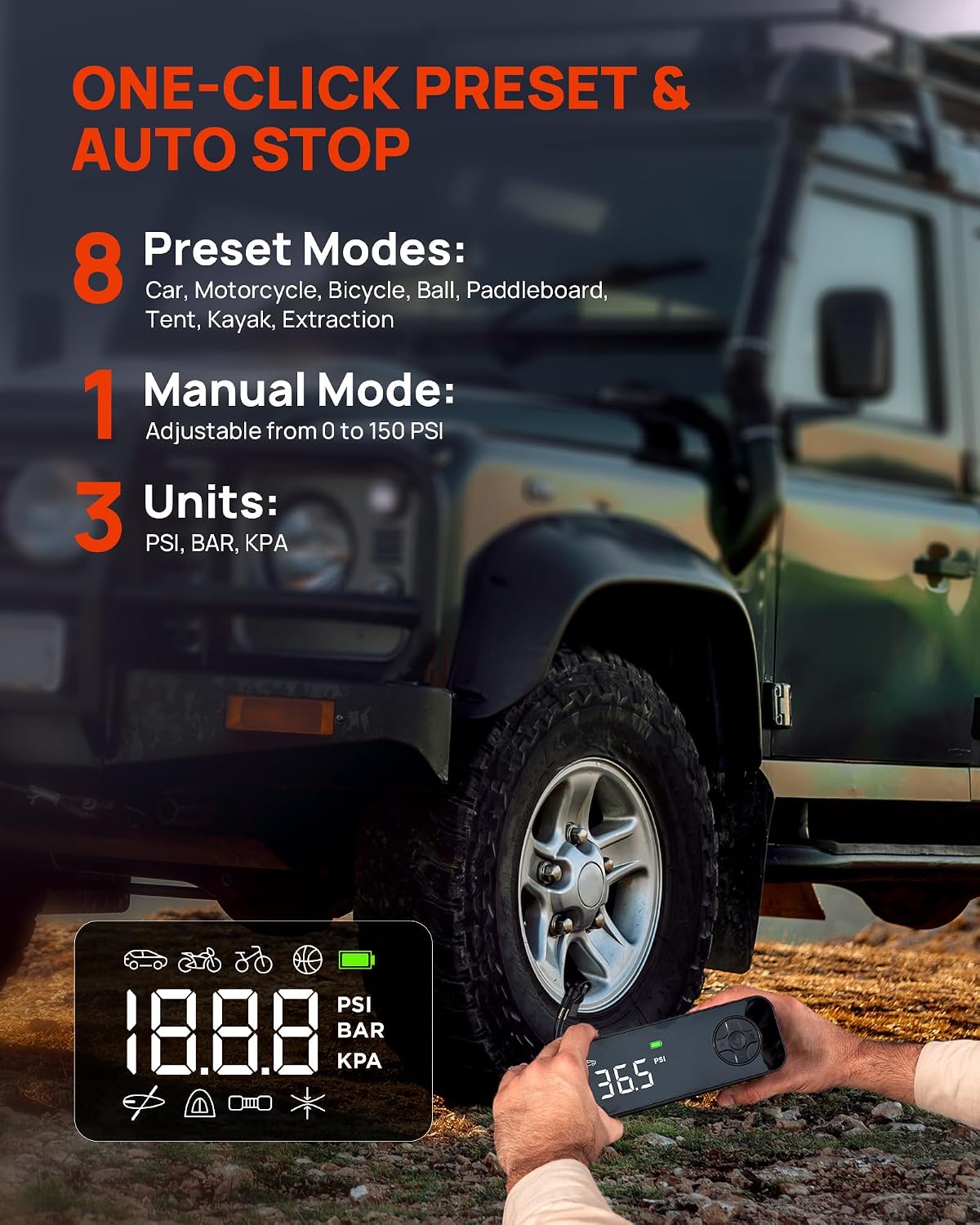 WindGallop Paddle Board Pump - 150PSI Paddle Board Air Compressor, 4X Faster Electric Pump with 9 Modes, All-in-One Auto Air Pump for Car Tires, Motor Bike, Ball, SUP, Tent, Kayak, Float