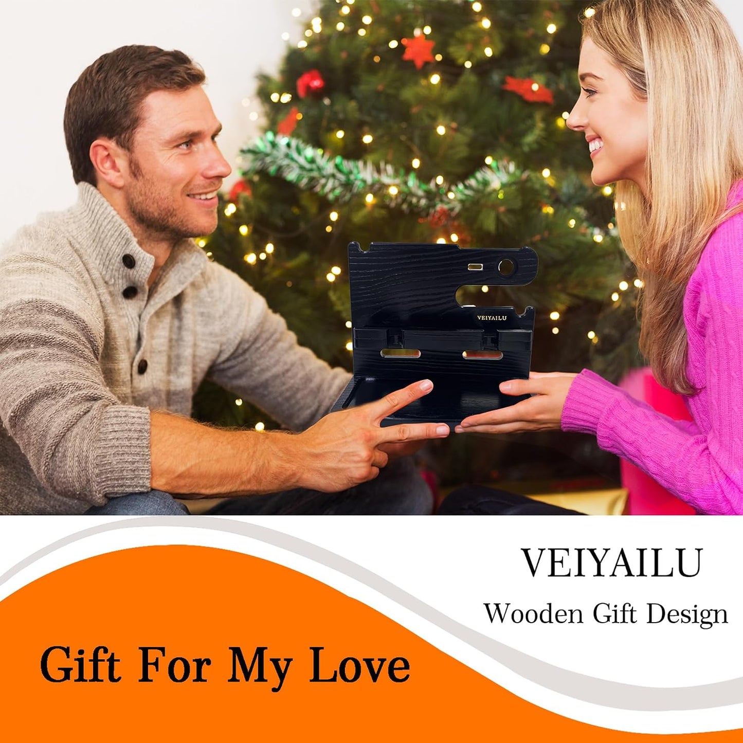 VEIYAILU Gifts for Men Dad Women Husband Boyfriend Him Nightstand Organizer for Men Wood Phone Docking Station Birthday Gifts (Black)