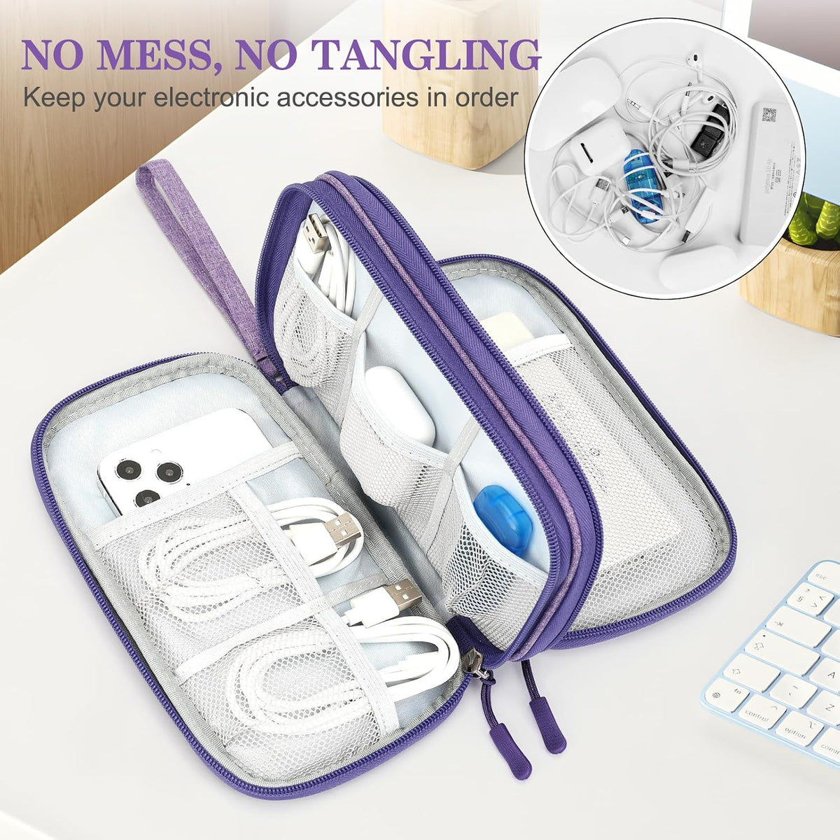 FYY Electronic Organizer, Travel Tech Pouch Bag, Medium, Dark Purple