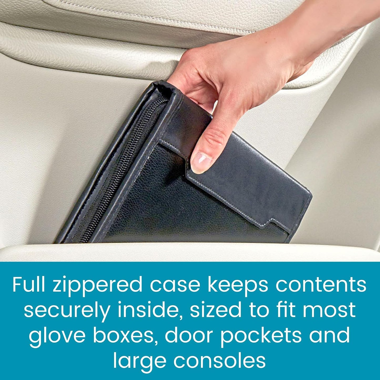 High Road Car Owners Manual Case and Glove Compartment Document Holder - Pebbled Faux Leather Glove Box Organizer for Car, SUV, Truck