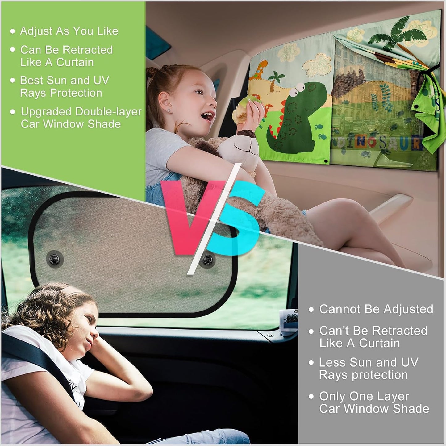 Car Window Shades with Cute Patterns, 2pcs Magnetic Car Curtains for Privacy Protection Full Covers/Half Shade Options, Auto Sunshades Sunglare/UV Blocker