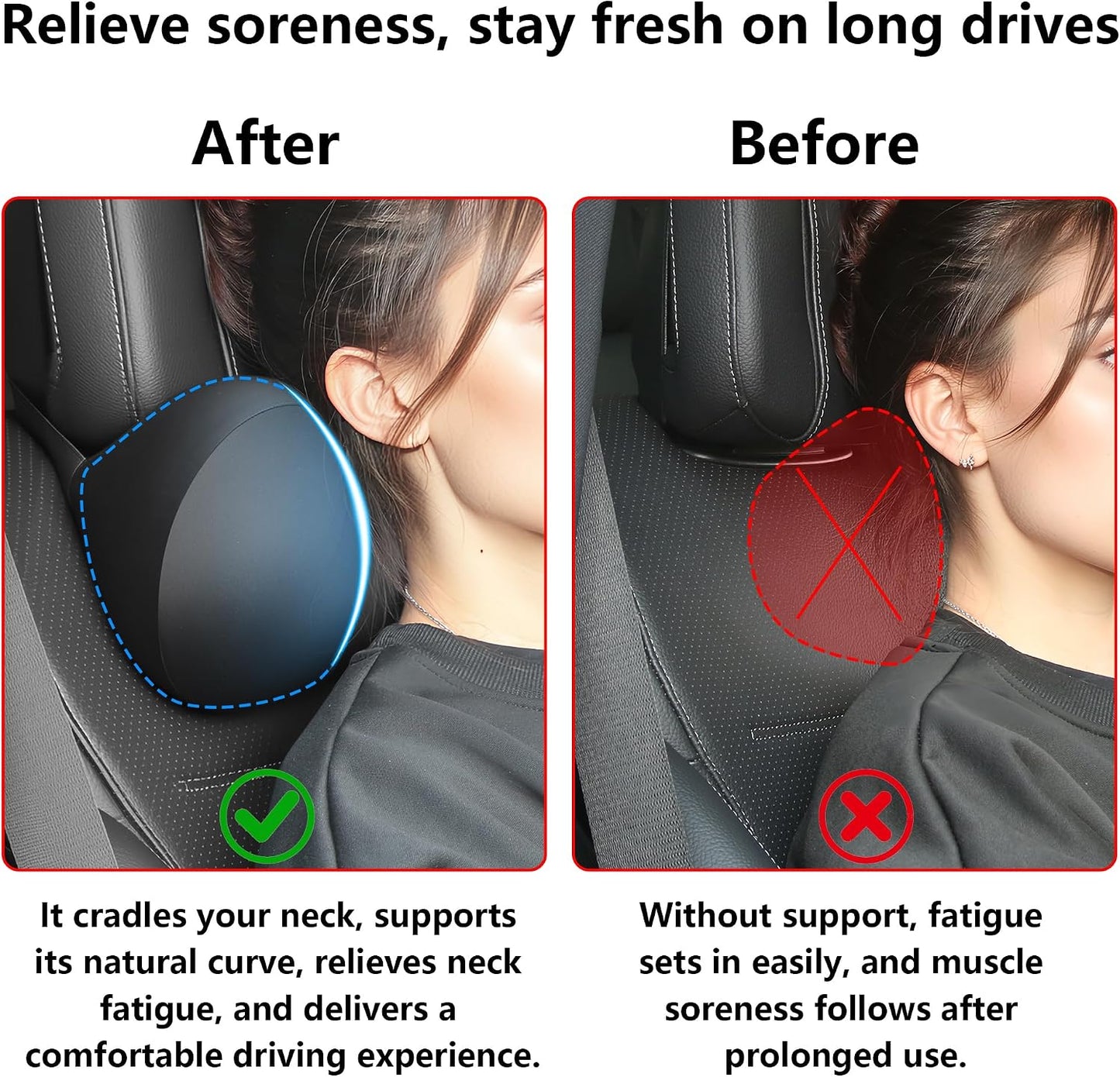 Car Headrest Pillow for Neck Support Memory Foam Car Neck Pillow Universal Fit Head Rest Travel Pillow Car Pillow for Pain Relief While Driving Black 2pc