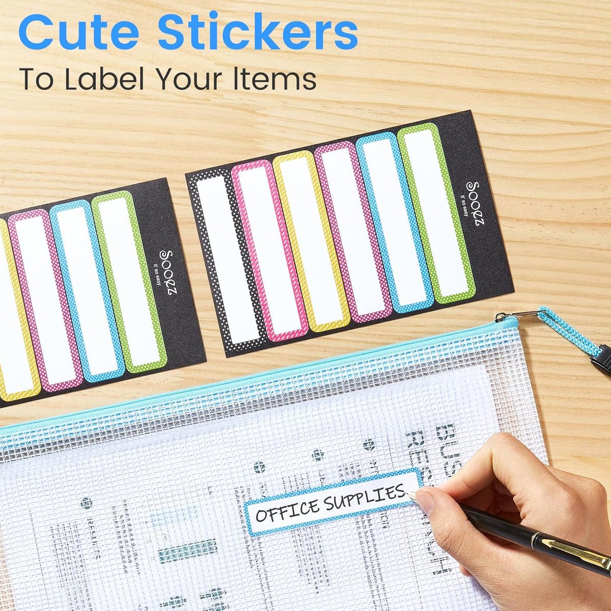 Sooez 24 Pack Mesh Zipper Pouch with Sticky Labels, A4 Mesh Bags Organizer