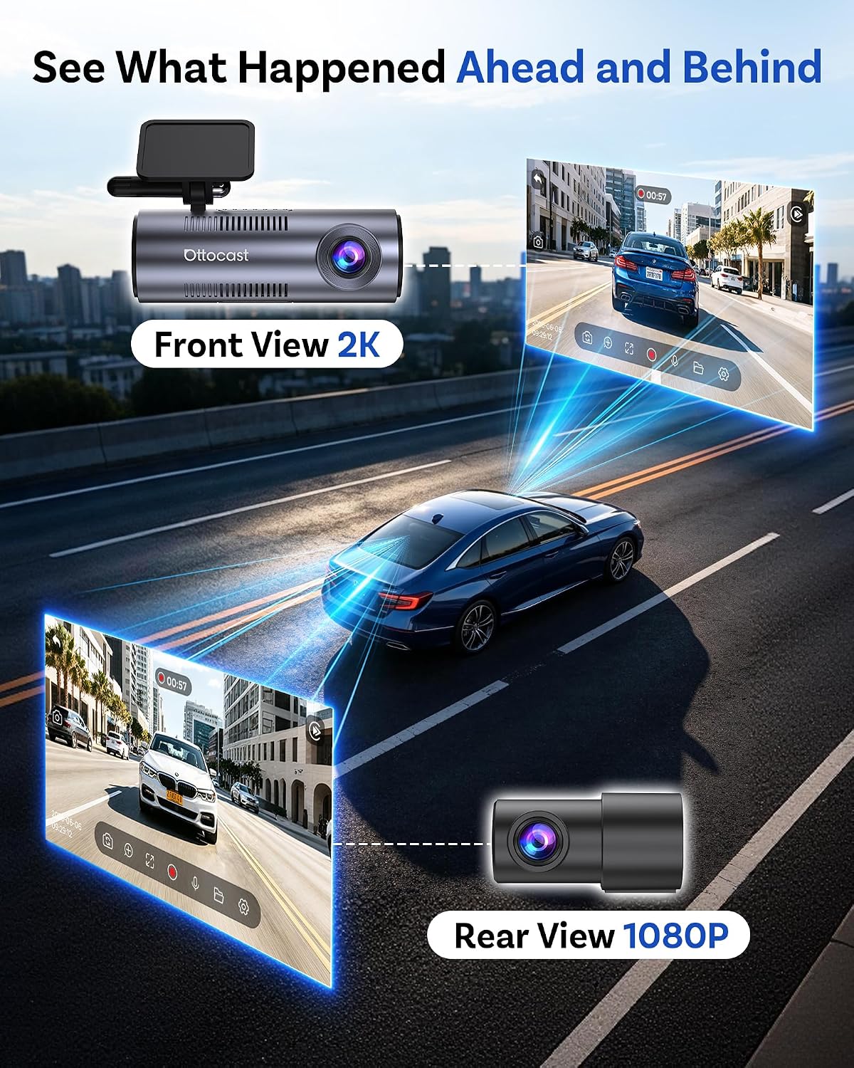 OTTOCAST Dash Camera for Cars, Wireless CarPlay, Factory Screen Playback