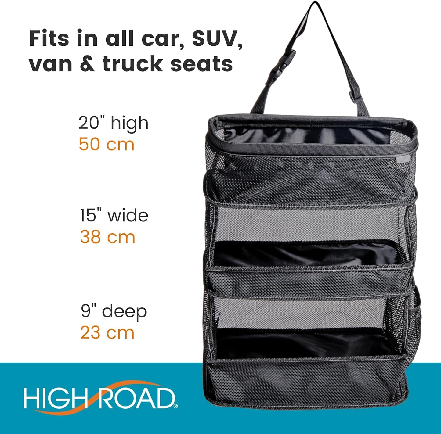 High Road Multipurpose Car Storage Organizer with Mesh Bins - SUV Trunk Organizer, Passenger Seat Organizer or Back Seat Storage Caddy