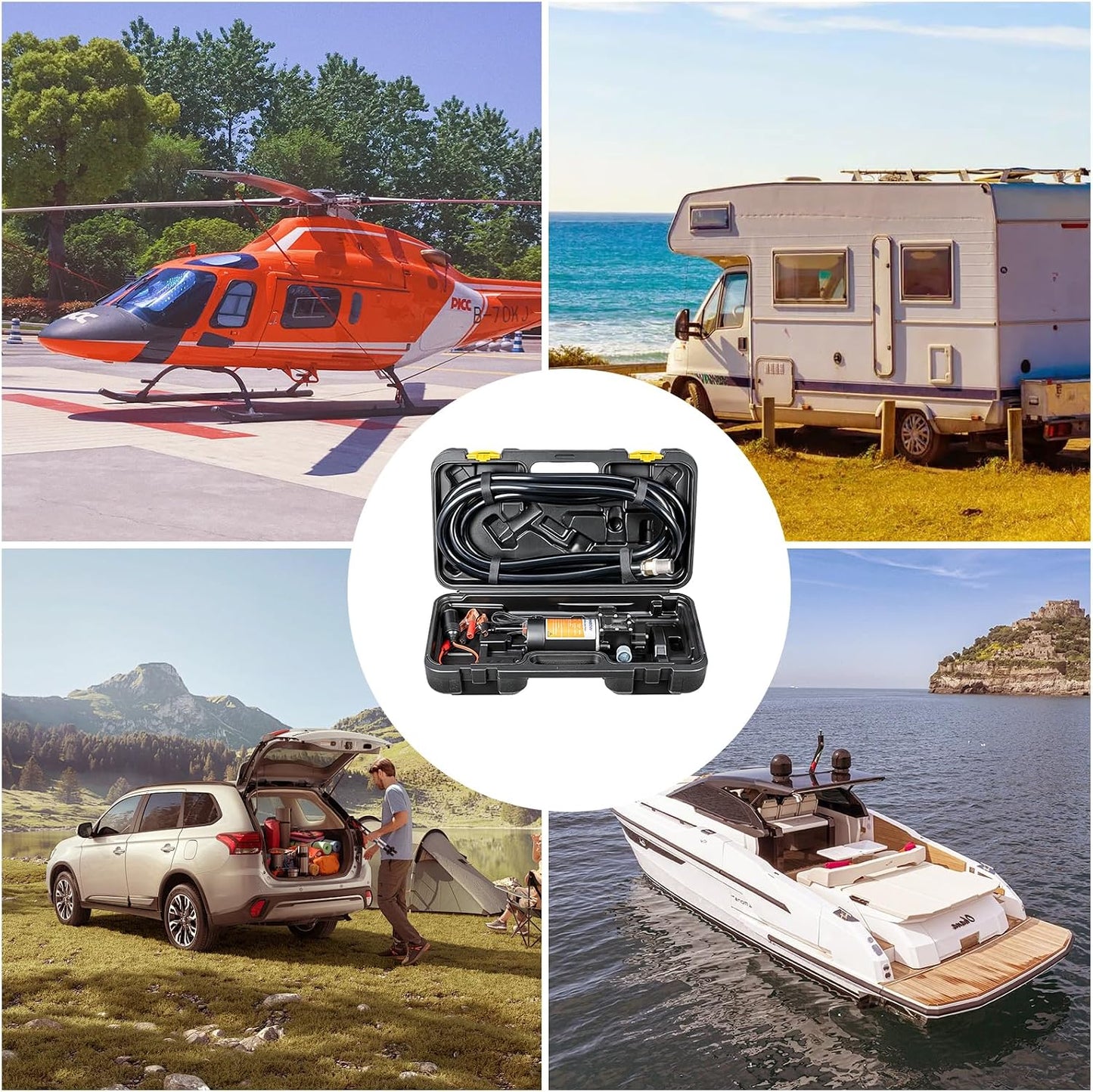 12V Fuel Transfer Pump, 90 GPH Electric Gas & Diesel Pump Kit with Carrying Case, 80W Portable Fuel Pump for Cars, Boats, UTVs & Tractors (Hose & Filter Included)