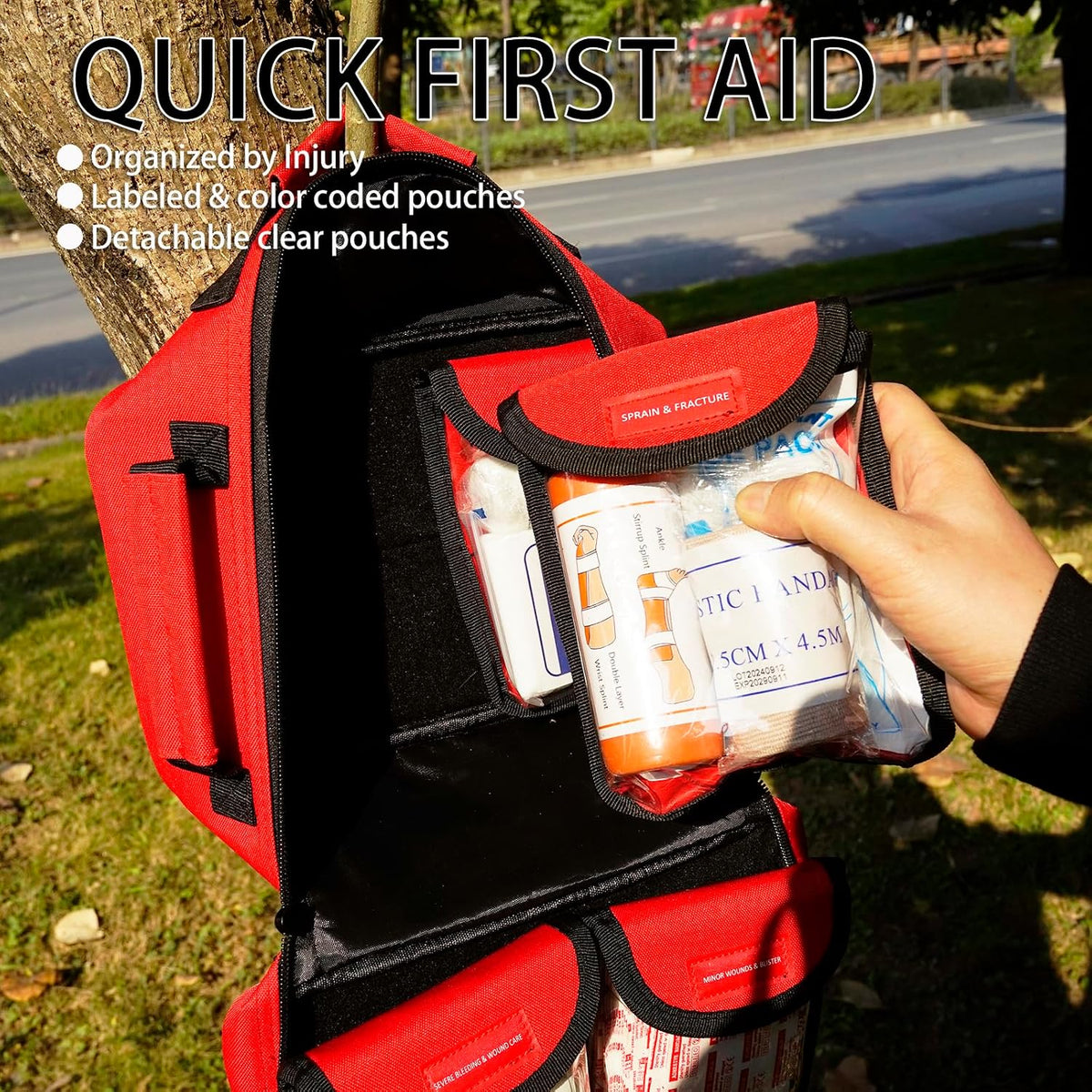 Waterproof First Aid Kit 418Pcs for Car Home Outdoor Emergency Survival | Color-Coded Organized Pockets, Dual-Handle Design; Waterproof Material for Car Home Hiking Backpacking and Daily Emergencies