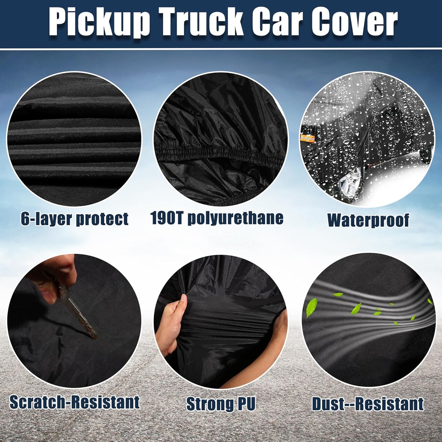 X AUTOHAUX Pickup Truck Car Cover for Toyota Tacoma Double Cab 4DR 5.0 ft Bed 2005-2021 Sun Rain Dust Wind Snow Protection 190T-PU W/Driver Door Zipper Black