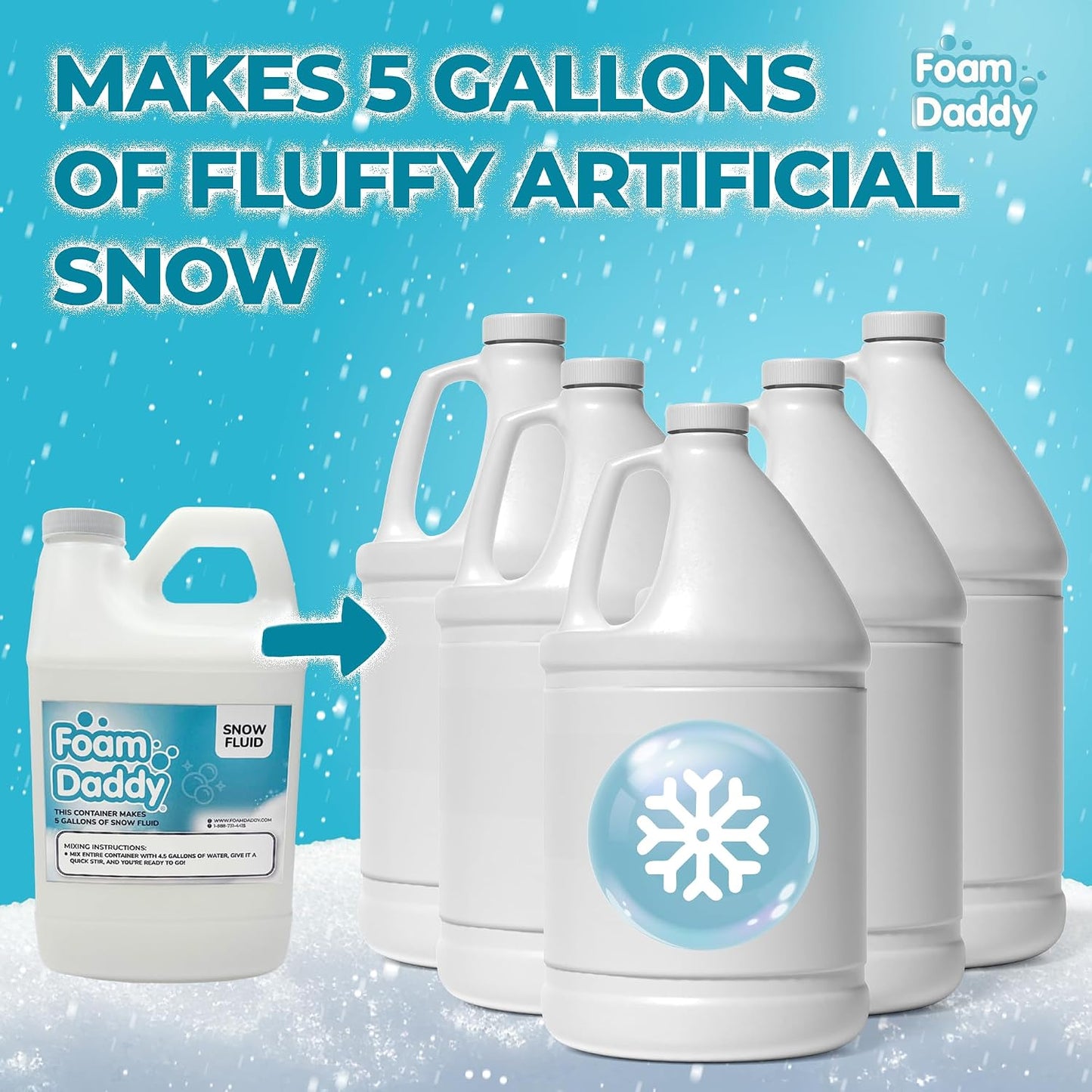 Snow Machine Liquid Concentrate – Produces 5 Gallons of Fluffy Realistic Snow – Works with All Snow Machines – Safe, Hypoallergenic, Unscented, Non-Staining Fluid by FoamDaddy – 32 oz