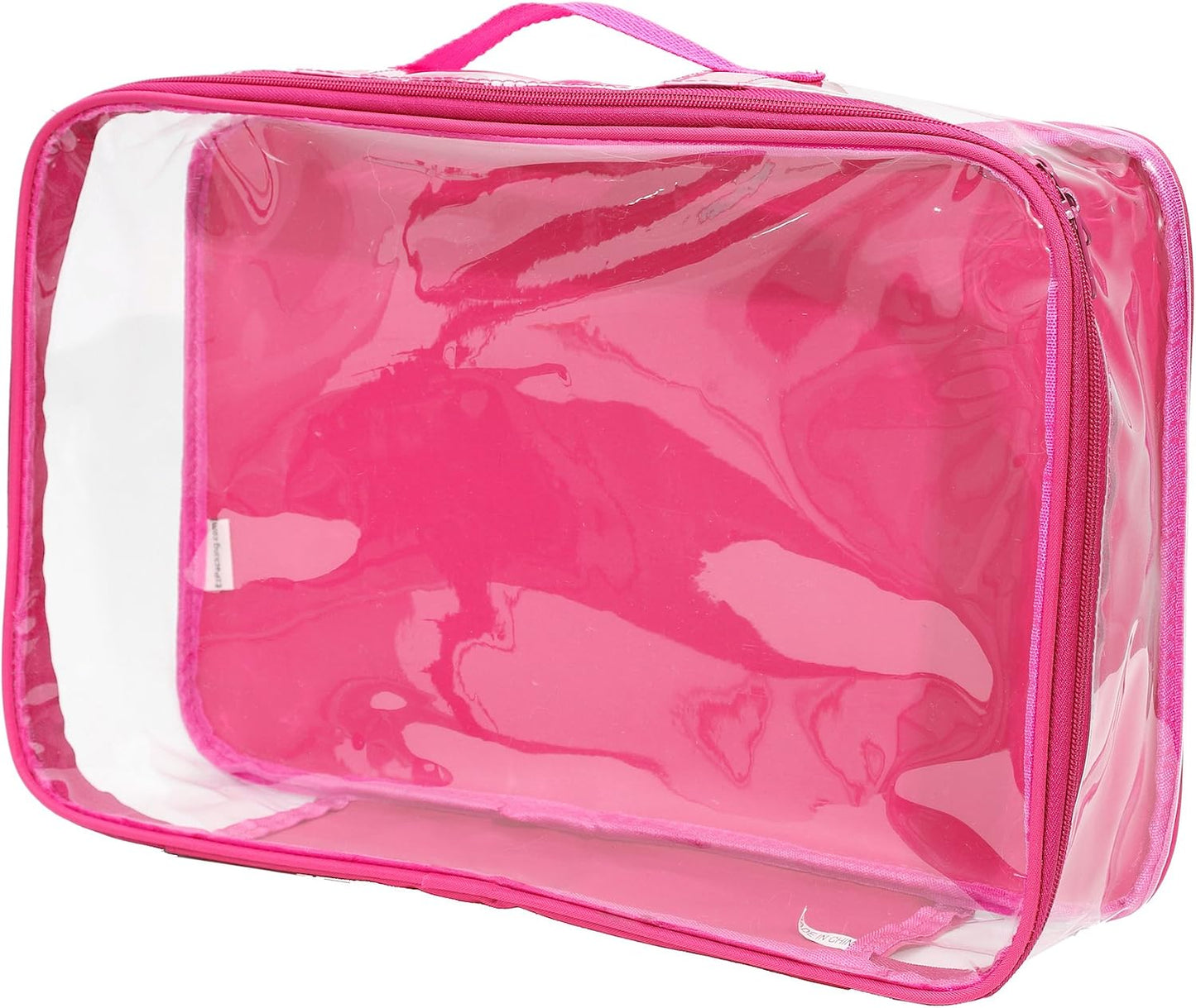 Large Clear Travel Packing Cube/See-Through PVC Organizer for Suitcase/Multipurpose Pouch w/Handle/Dress Shirts, Pants, Cashmere, Sweaters & Seasonal Linen Storage Protection (Pink)