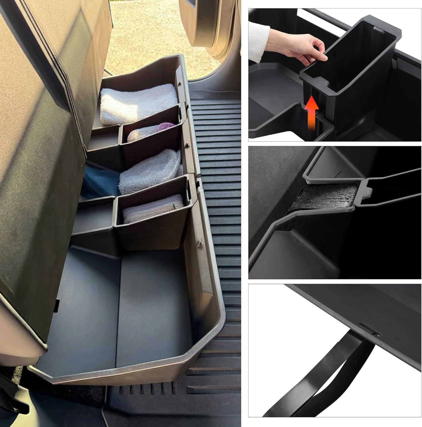 Rear Under Seat Concealed Storage Compartment Compatible with Tesla Cybertruck Accessories, Second Row Underseat Large Capacity Organizer [Interior Accessories], Black