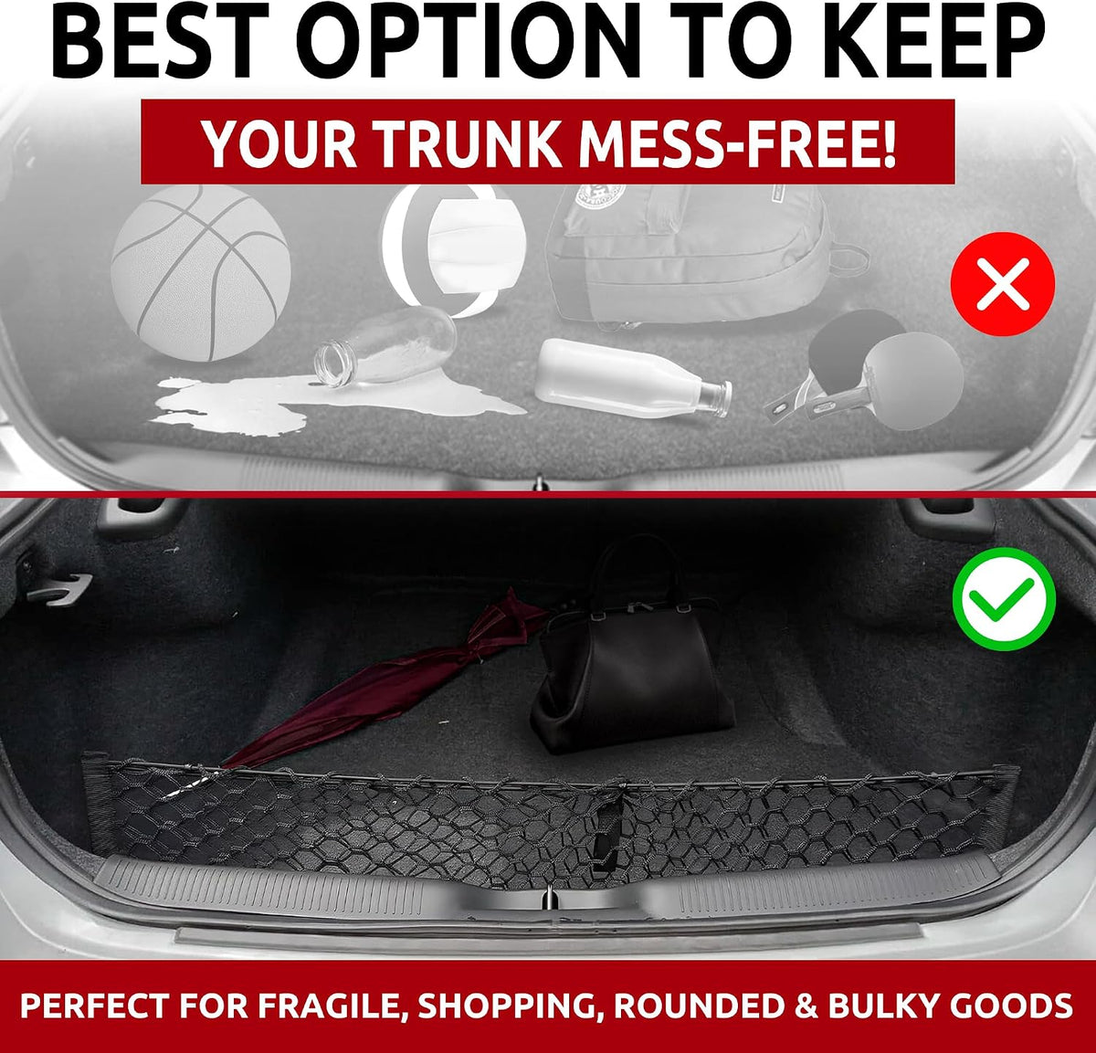 Envelope Style Trunk Mesh Cargo Net for Dodge Charger 2011-2024 - Car Accessories - Premium Trunk Organizers and Storage - Cargo Net for Sedan - Vehicle Carrier Organizer for Dodge Charger