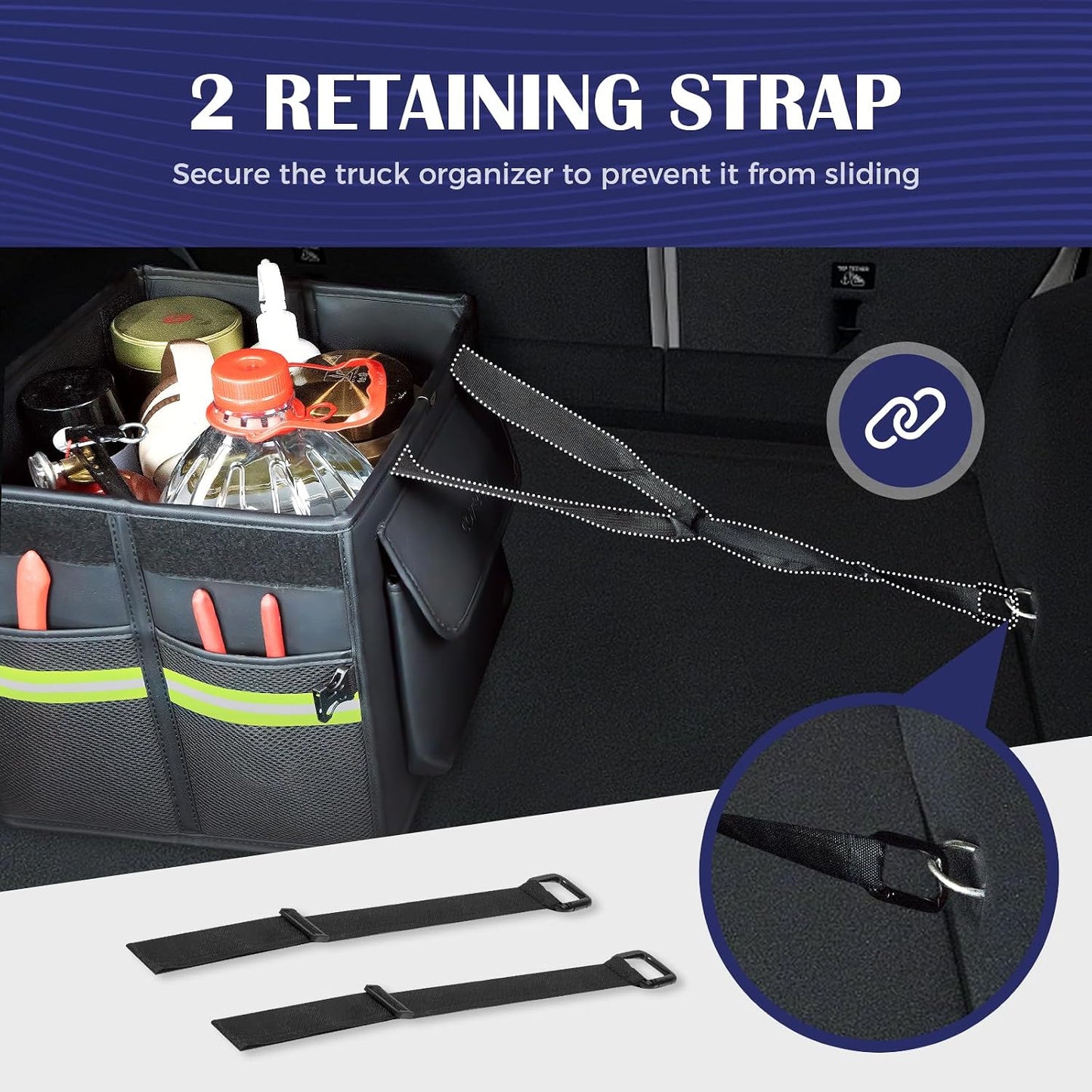 Coverado Trunk Organizer for Car- Nappa Leather Trunk Organizer for SUV with Lid, 30L Multi Collapsible Car Storage Organizer Foldable, Multi Compartments with 2 Straps for SUV/Truck