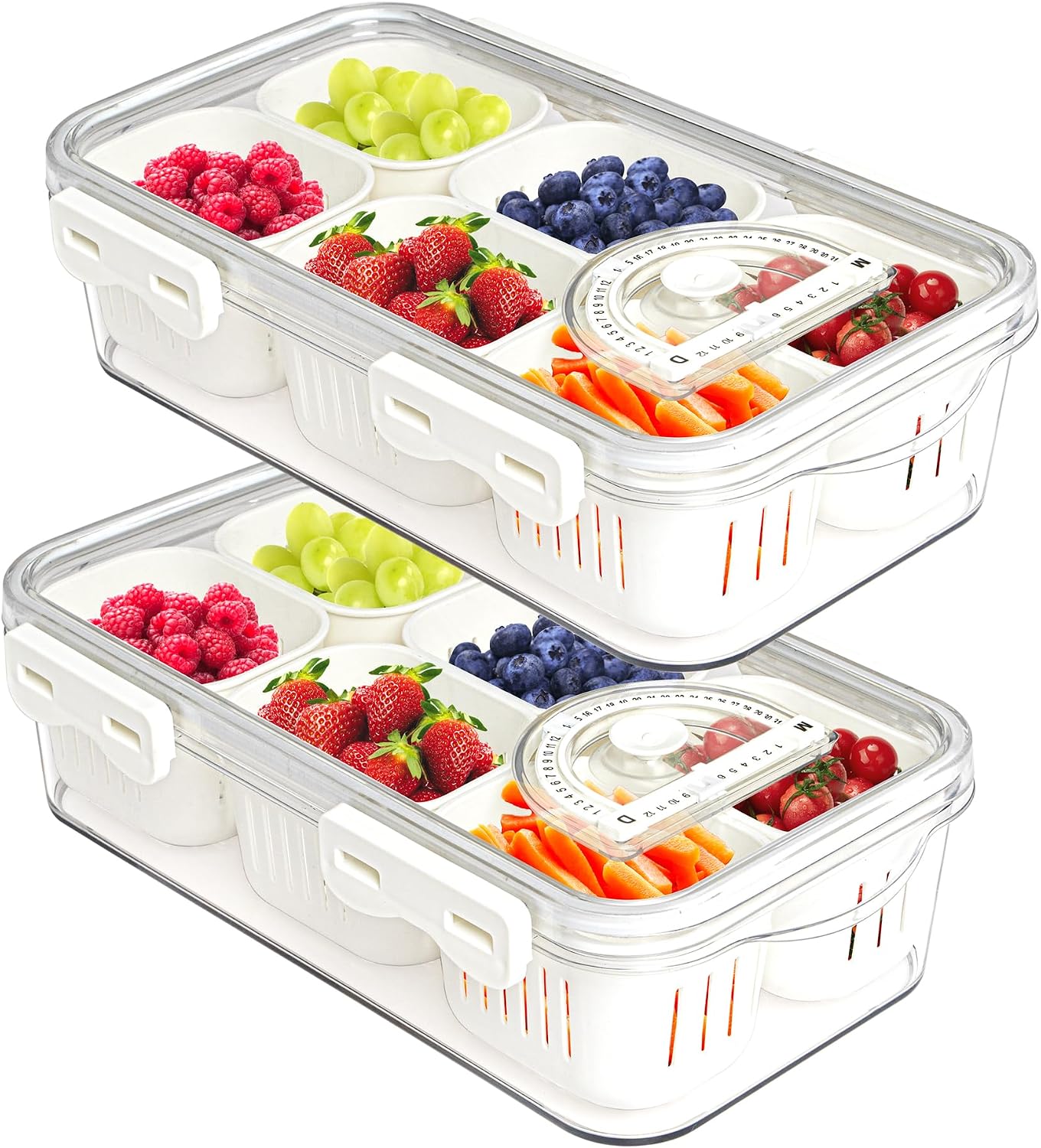 Divided Snackle Box with Lids Stackable Food Serving Tray for Fruit&Veggie Plastic Fridge Storage Container for Pantry Freezer Clear Snack Box for Meal Prep Candy Nuts Spice