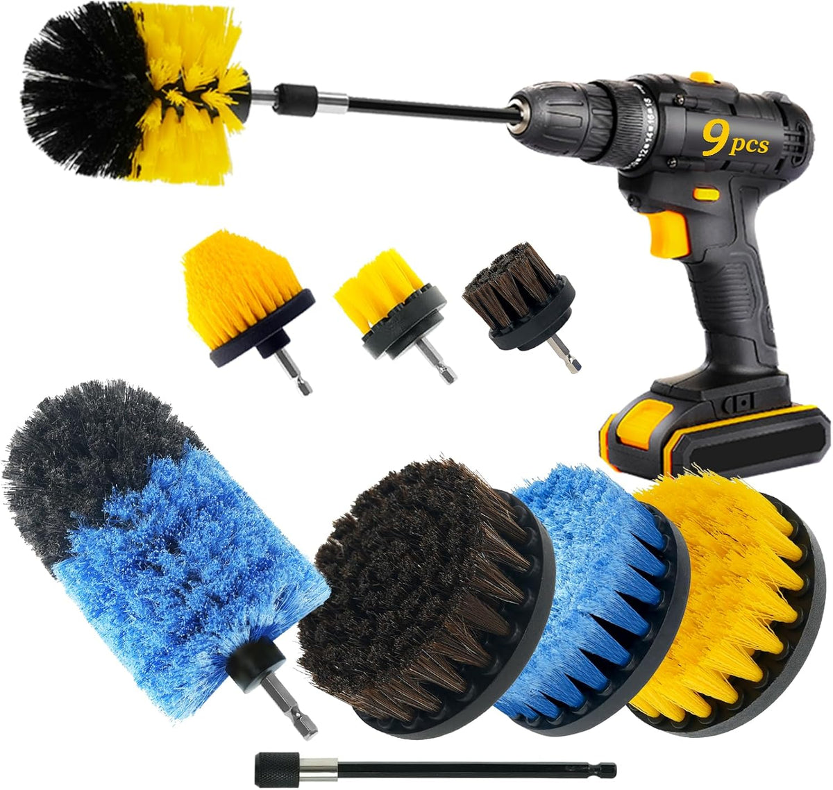 9 Pcs Drill Brush Attachments Set Fluffy Soft and Hard Bristles Horsehair Brush Cleaning Kit for Home Bathroom Car Kitchen Corners Sink Stubborn Stains Tiles