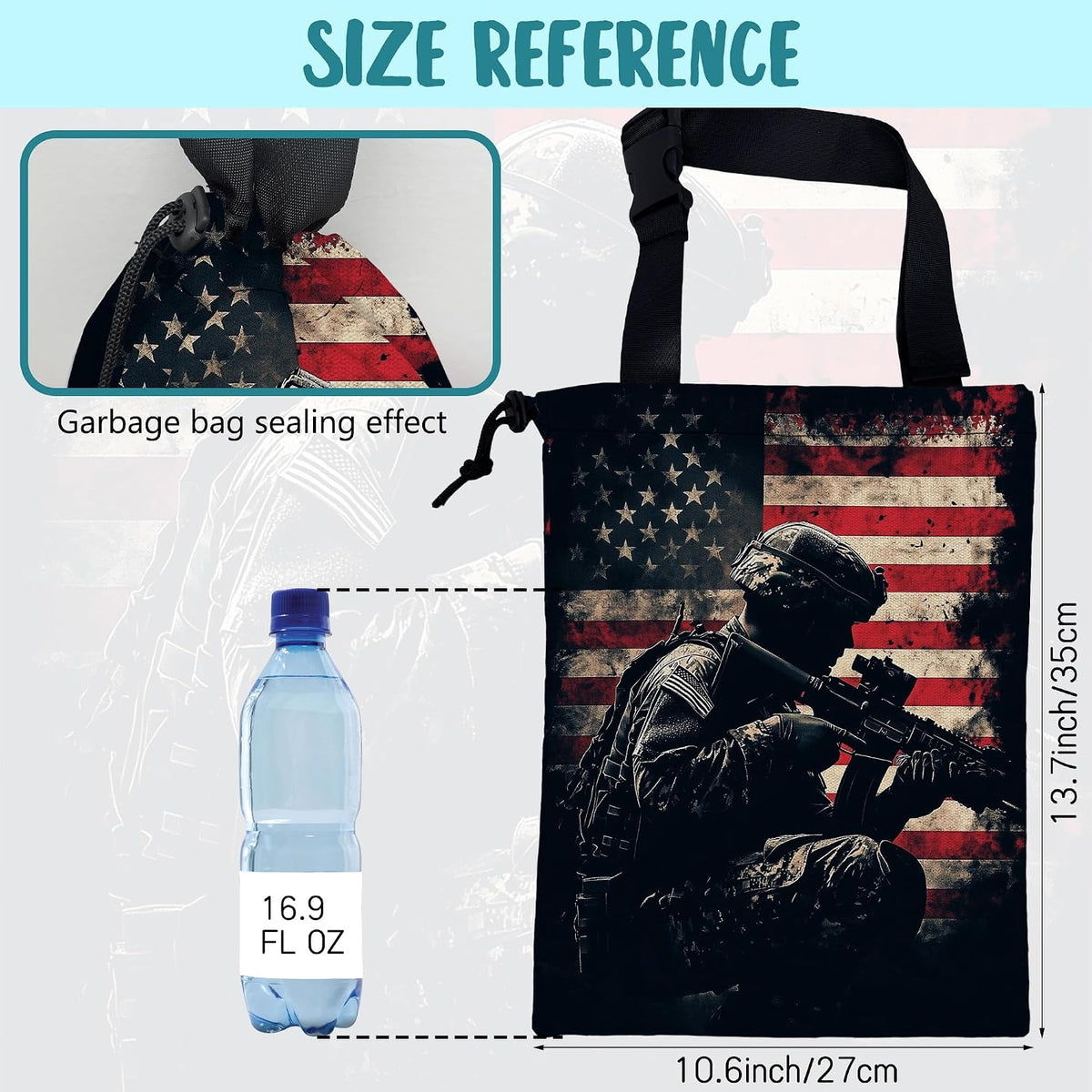 Car Garbage Bag American Soldier Holding Rifle Drawstring Car Trash Bag Hanging for Back Seat with Adjustable Buckle Canvas Vehicle Trash Can Easy-to-Install
