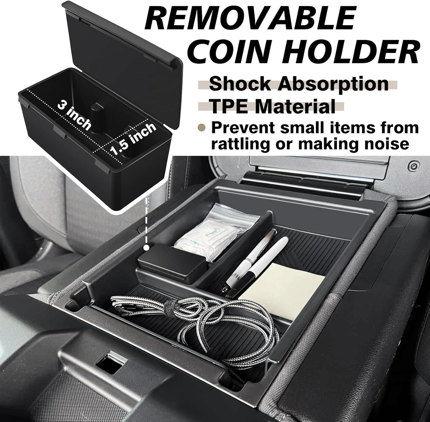 Muslogy Center Console Organizer Compatible with 2020-2025 2026 Chevy Silverado/GMC Sierra 1500 2500HD 3500HD Accessories Storage Insert Box Console Armrest Divider(Jump Seat ONLY) - Upper Organizer