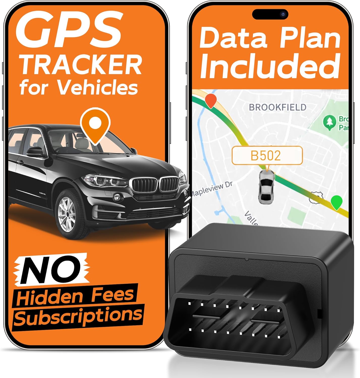 OBD GPS Tracker for Vehicles, No Subscription, No Monthly Fees, 4G LTE Built-in SIM, Data Plan Included, Plug & Play Car Tracker, Real-Time Location, Geofence Alerts for Cars & Fleets