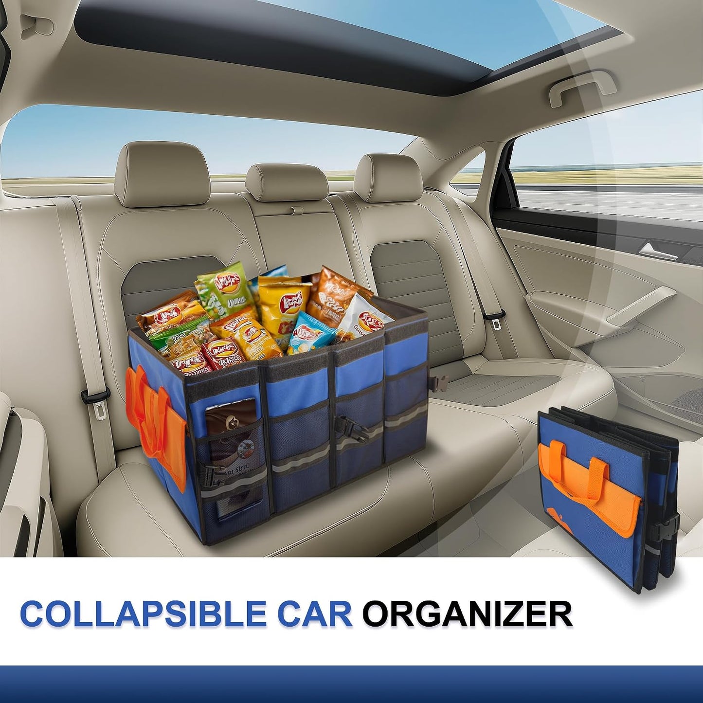 Car Trunk Organizer with Lid, Collapsible Multi-Compartment Car Organizer and Storage, Truck & Car Accessories for Women and Men, 54L Capacity Trunk Organizer for Outdoor/Camper/Travel/SUV/Car Truck