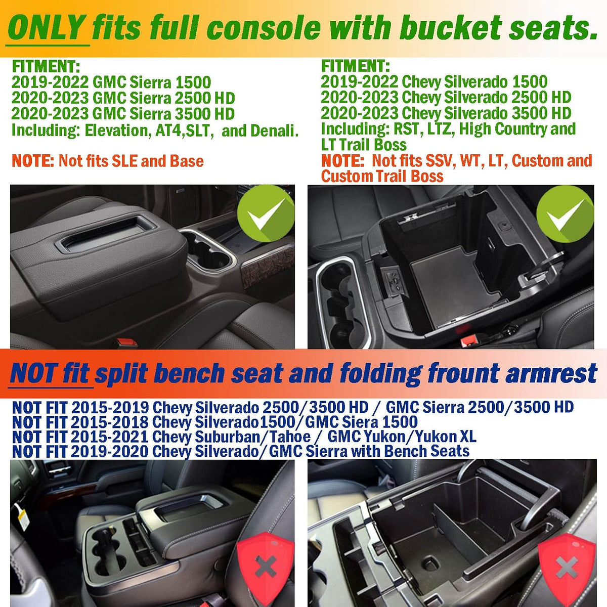 Center Console Organizer Compatible with 2020-2023 Silverado/Sierra 2500/3500HD/ 2019-2022 Chevy Silverado 1500 / GMC Sierra 1500 Accessories - Full-Coverage Insert Tray, ABS material Black