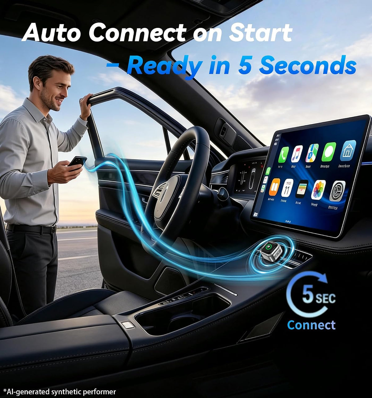 2026 Upgraded Wireless CarPlay Adapter with Buttons for Privacy Call & Two-Phone Fast Switch, Aluminum Cooling, Dual-Band WiFi, Mini Cable-Free, Compatible with Apple iPhone & Android Auto, Gray