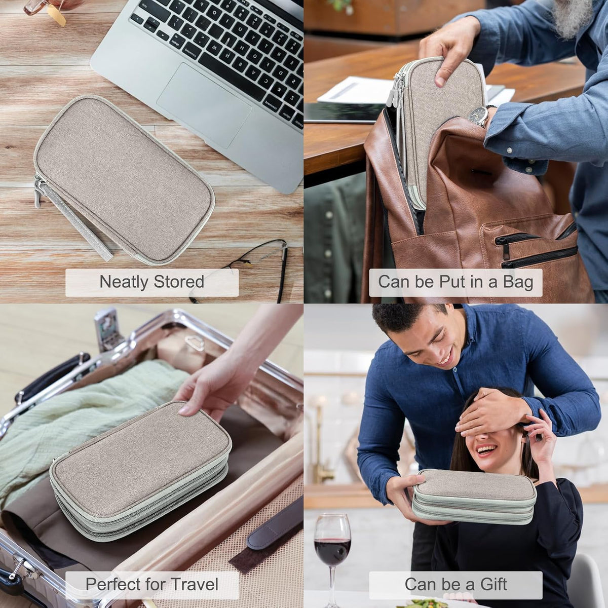 FYY Electronic Organizer, Travel Tech Pouch Bag, Medium, Khaki