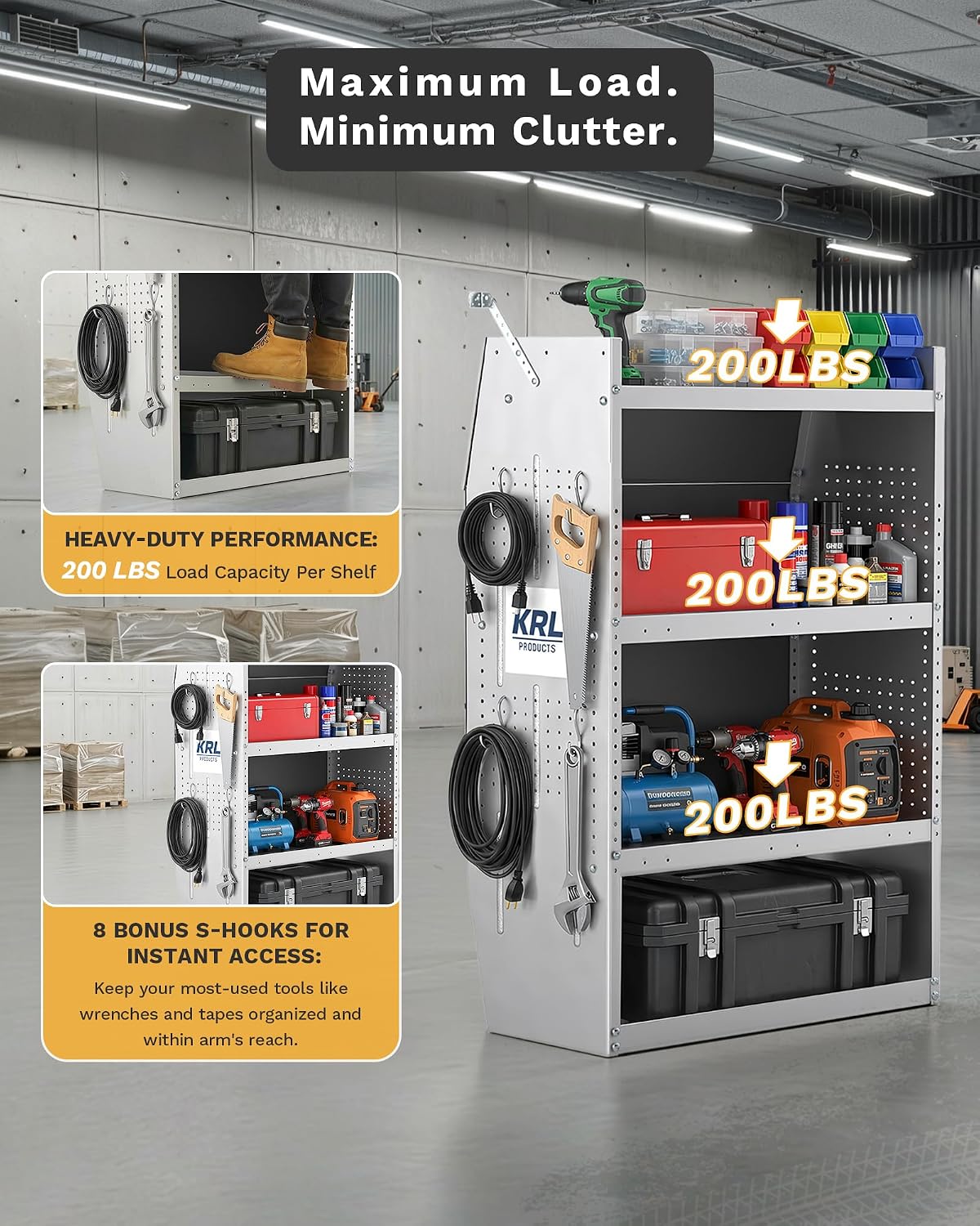 SV-4246 Steel Low/Mid/High Roof Van Shelving Storage System Fits Transit, GM, NV, Promaster, Sprinter and Metris, Contoured Shelving Unit, 42" W * 46" H * 13" D