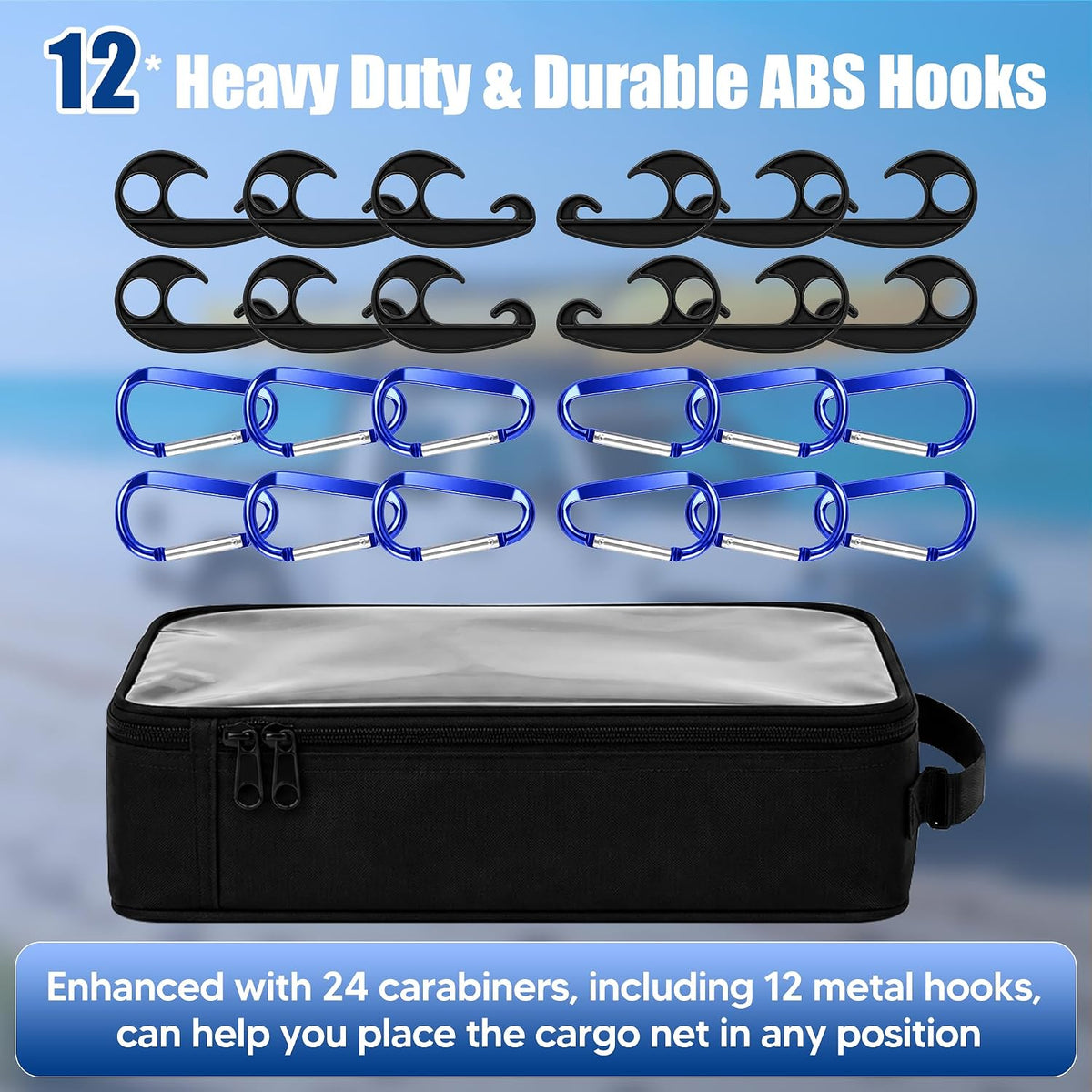 4"x 6" Cargo Net for Roof Basket and Pickup Bed with 24 Carabiners
