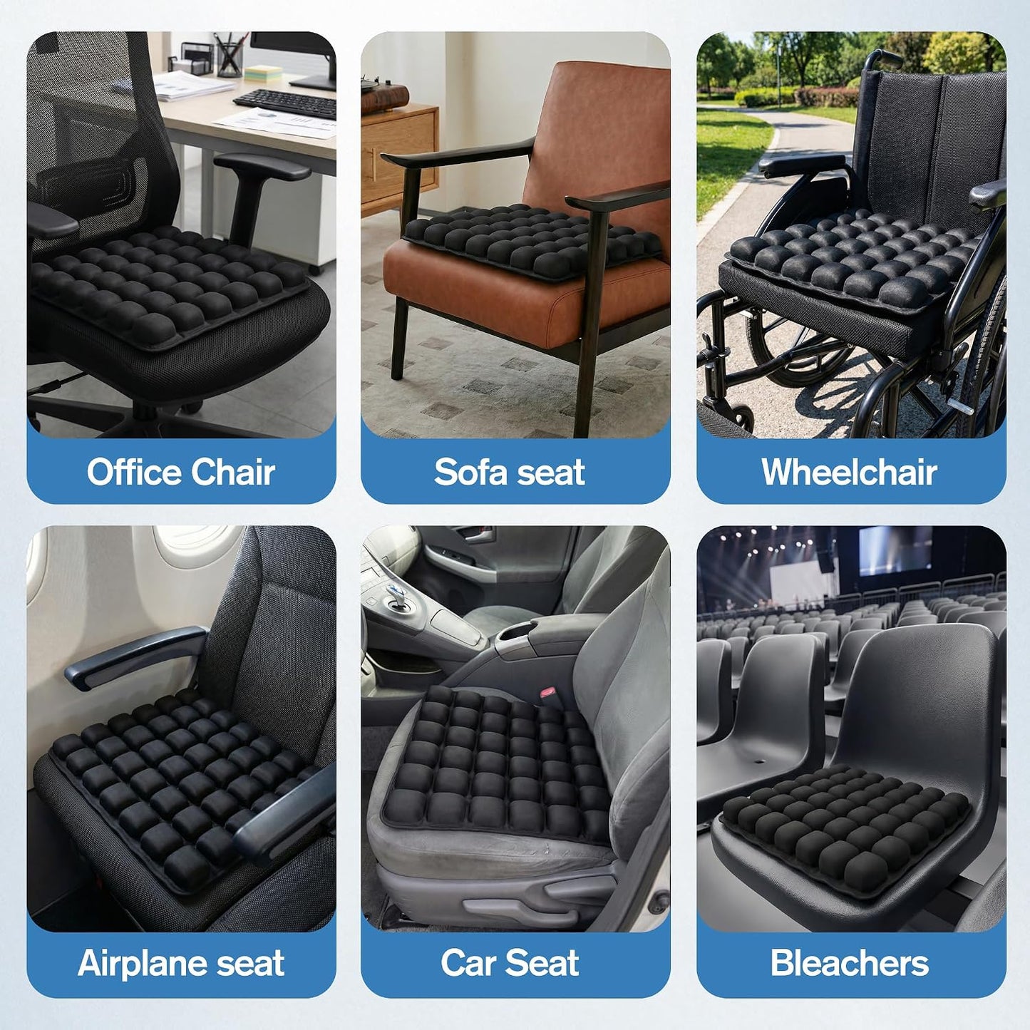 Sondour Travel Cushion Airplane Seat,Airplane Cushion for Long Flight,Press-Type Inflatable Wheelchair Seat Cushion,42 Airbags for Car,Office,Stadium,Ergonomic Comfort Support Pressure Relief-Black