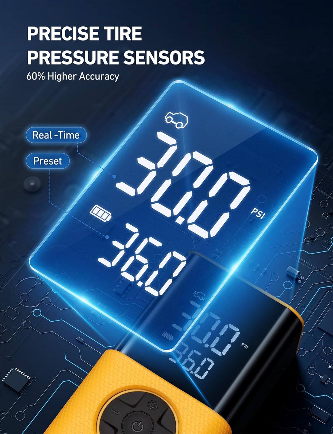 AstroAI L7S Tire Inflator Portable Air Compressor Cordless with Digital Pressure Gauge, 150 PSI LED Light Bike Air Pump with Fast Inflation & Auto Shut-Off for Car Tires,Motorcycles,Bikes,Balls,Yellow