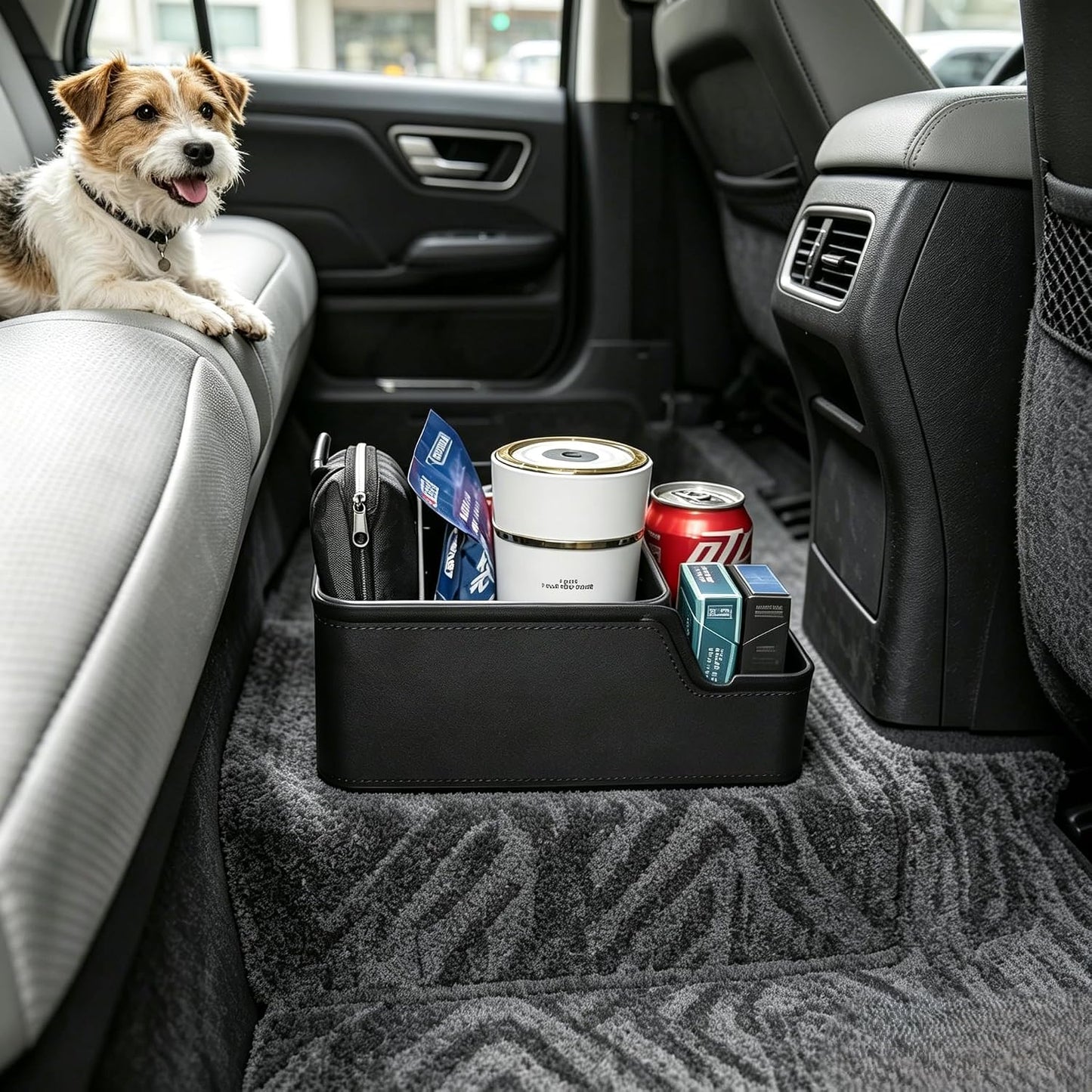 Car Storage Organizer Between Seats,Center Console Armrest Storage Box Back Seat Organizer with Small Compartment Car Interior Storage Box,Cup Holder Tray with Non-slip Mat(Black)