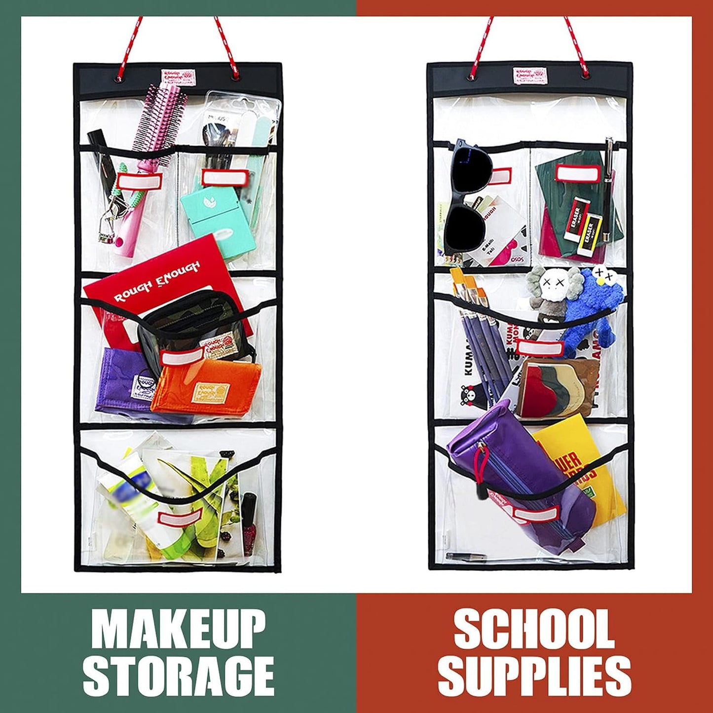 Rough Enough Locker Organizer Hanging Accessories Storage Organization with 4 Pockets for Work Door Gym Wall Clear PVC