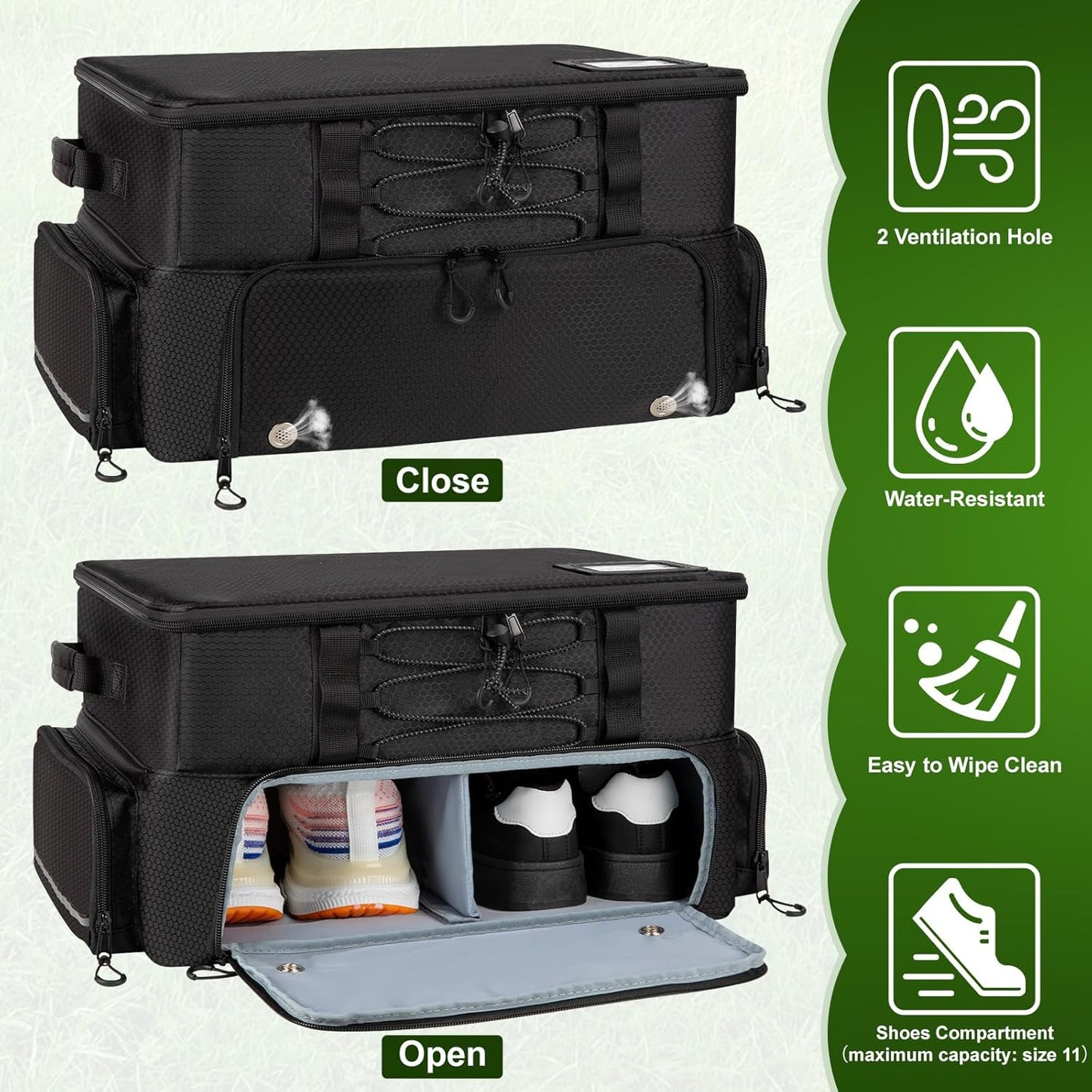 Golf Trunk Organizer, 2 Layer Car Golf Locker with Separate Ventilated Compartment for 2 Shoes, Golf Storage Bag for Golfs Balls, Tees, Glove, Accessories